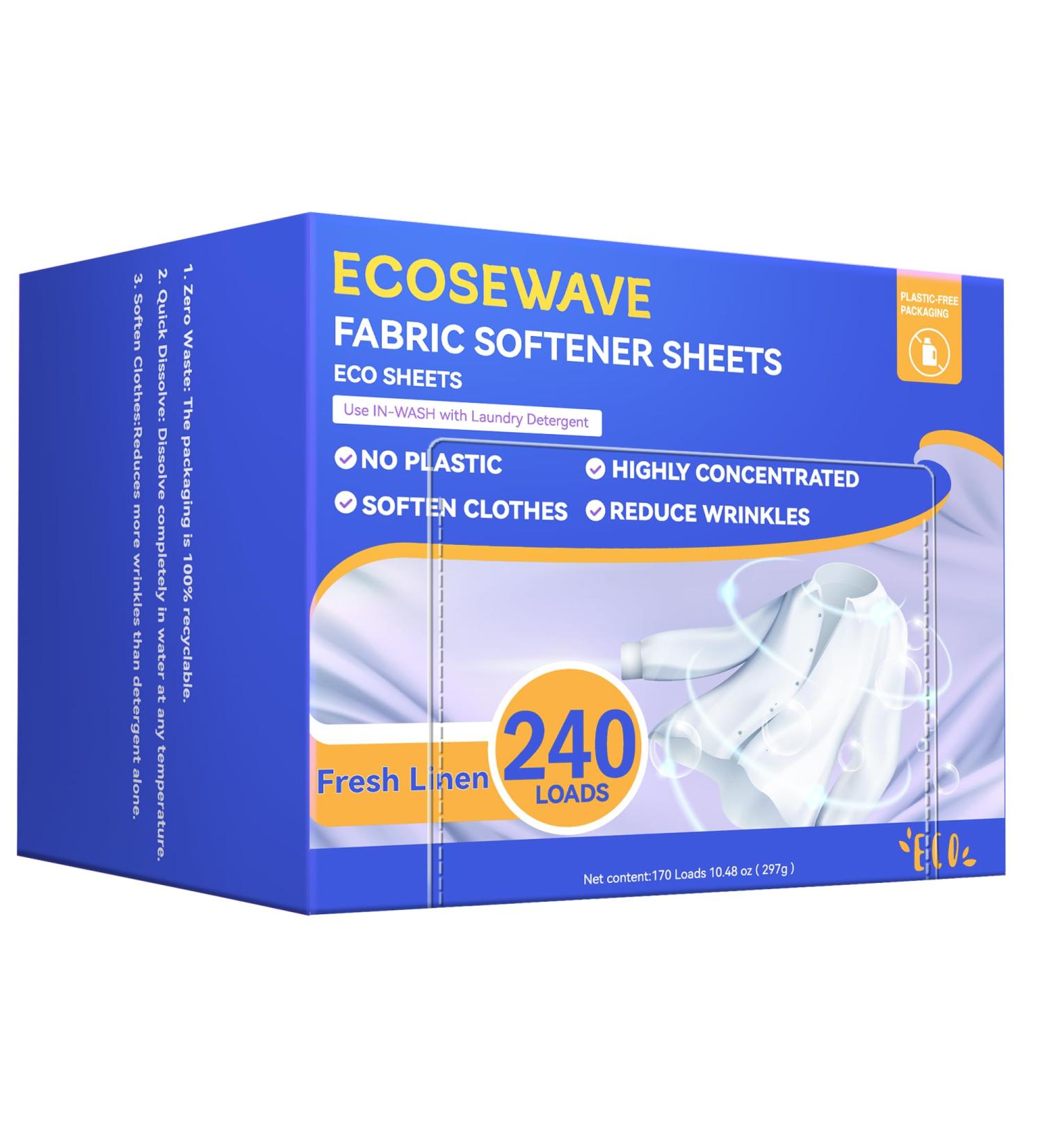 Eco-Friendly Fabric Softener Sheets - 240 Loads Fresh Linen Scent Travel & Apartment Friendly Alternative to Liquid Softener - Buy Online on GoSupps.com