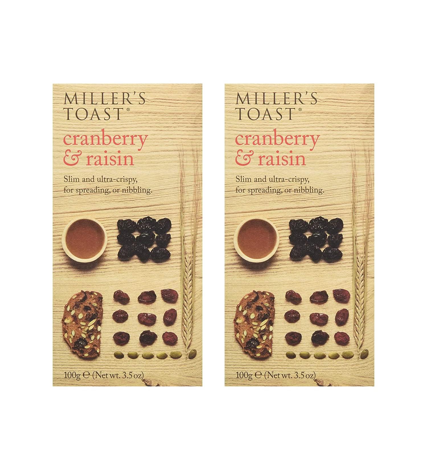 Artisan Miller's Toast Cranberry & Grape Biscuits 100g Pack of 2