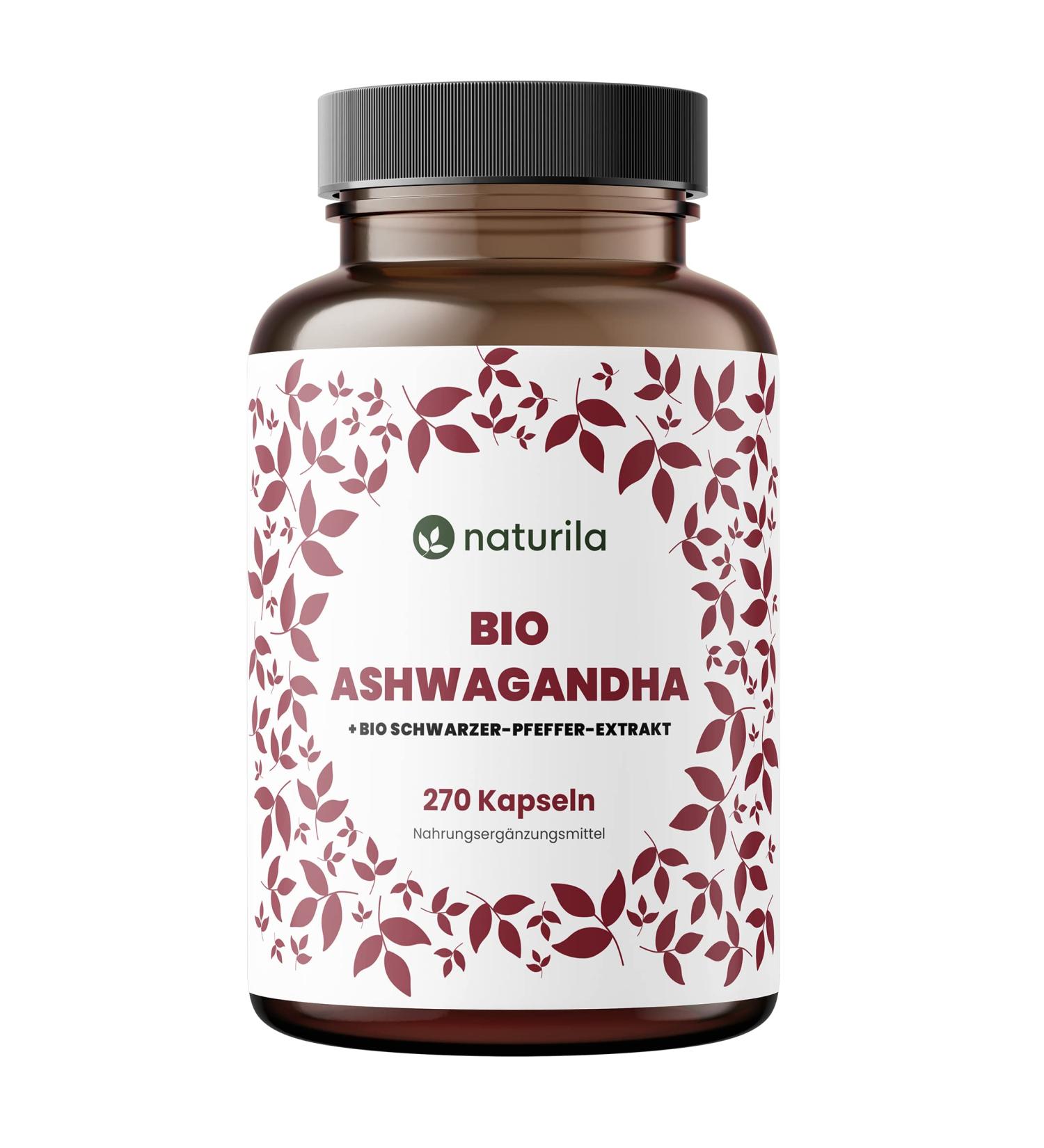 Naturila Bio Ashwagandha Capsules - High Dose 270 pcs (1980mg Daily) | Organic Black Pepper | Vegan & Lab-Tested - Sleep Berry - Buy Online on GoSupps.com