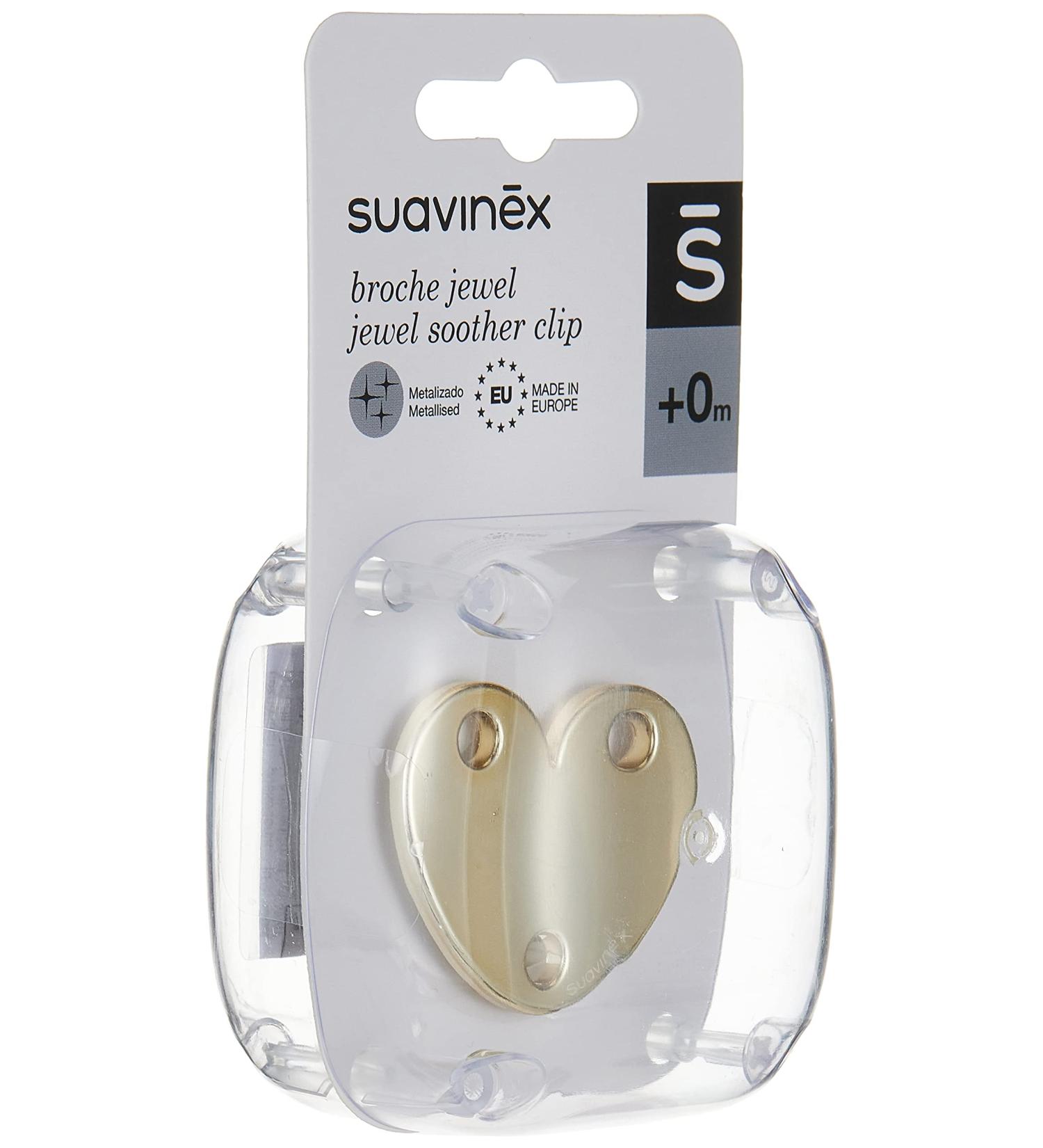 Suavinex Heart-Shaped Pacifier Holder Clip - Metallic Jewelry Effect for Newborns - 0+ Months - Gold Color - Buy Online on GoSupps.com