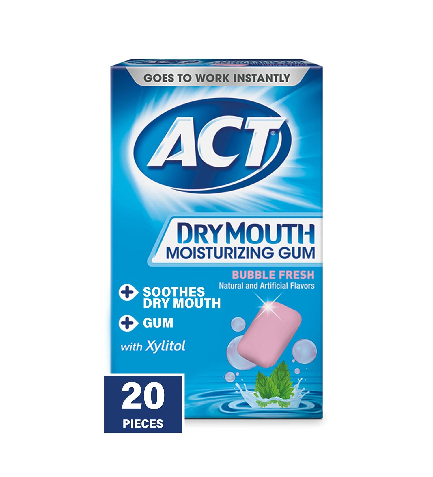 Act Dry Mouth Gum with Xylitol - Bubble Fresh - 20 Pieces | Moisturizing Relief - Buy Online on GoSupps.com