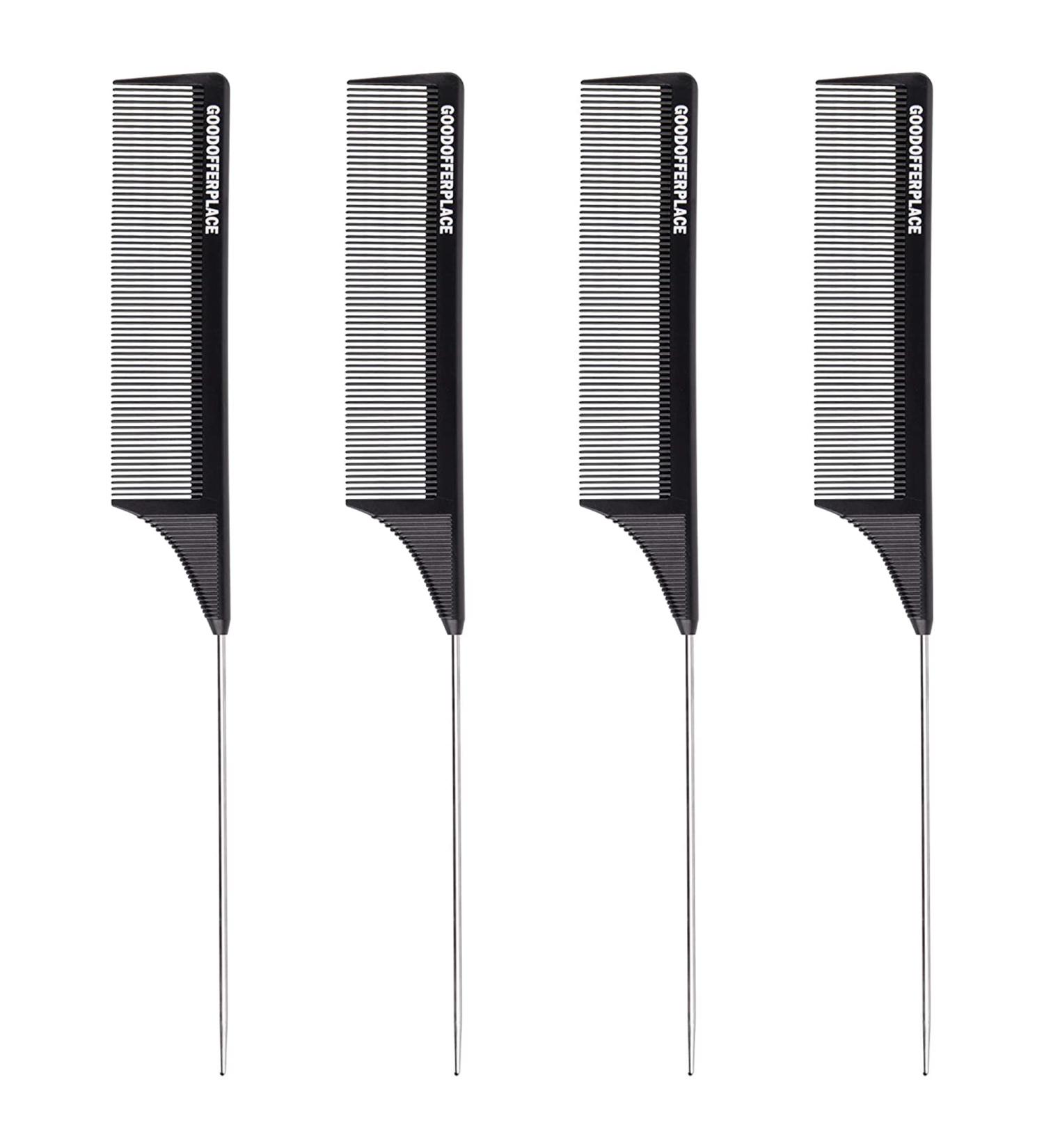 Goodofferplace 4PCS Hair Rat Tail Combs Set - Fine Tooth Metal Hair Pick for Women & Girls - Ideal for Curly Braiding & Styling - Detangling Comb (Black) - Buy Online on GoSupps.com