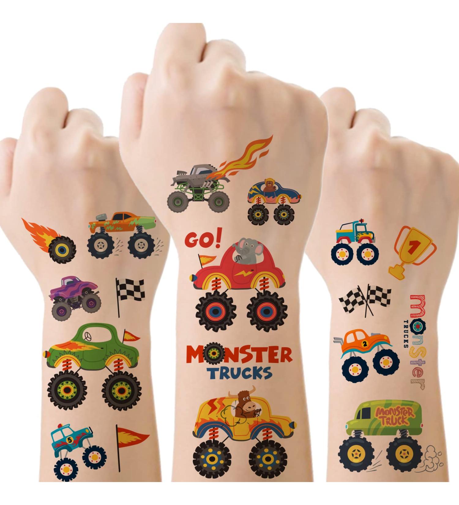 Monster Truck Birthday Party Temporary Tattoos - 42 Pieces, 10 Sheets of Big Cars & Finish Lines Stickers for Kids Girls Boys - Ideal Decorations & School Rewards - Buy Online on GoSupps.com
