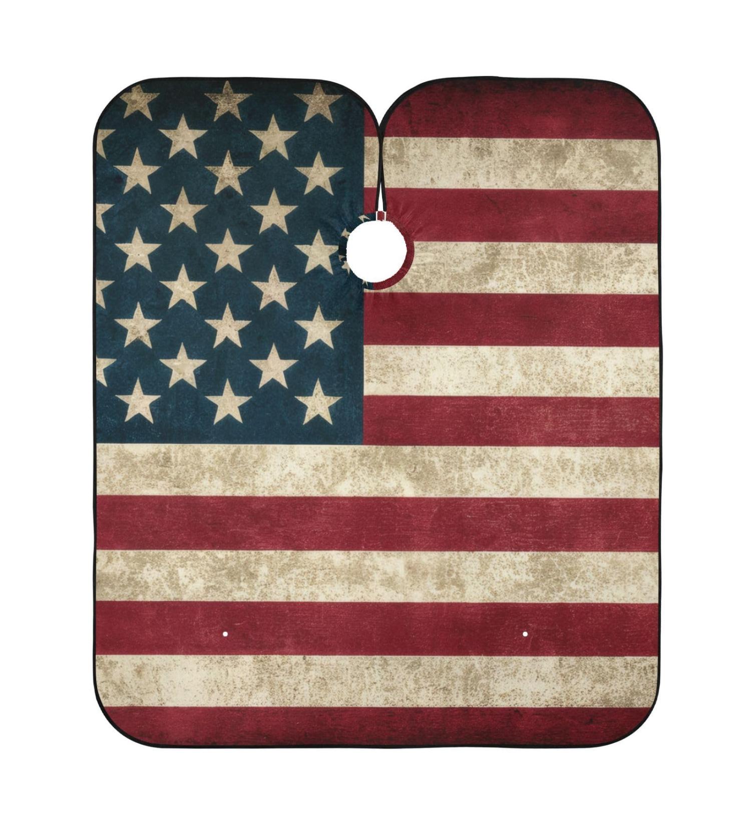 Shop Vintage American Flag Barber Cape - Waterproof Salon Hairdresser Cape for Men & Women - Adjustable Snap Closure for Home & Salon Use - Buy Online on GoSupps.com
