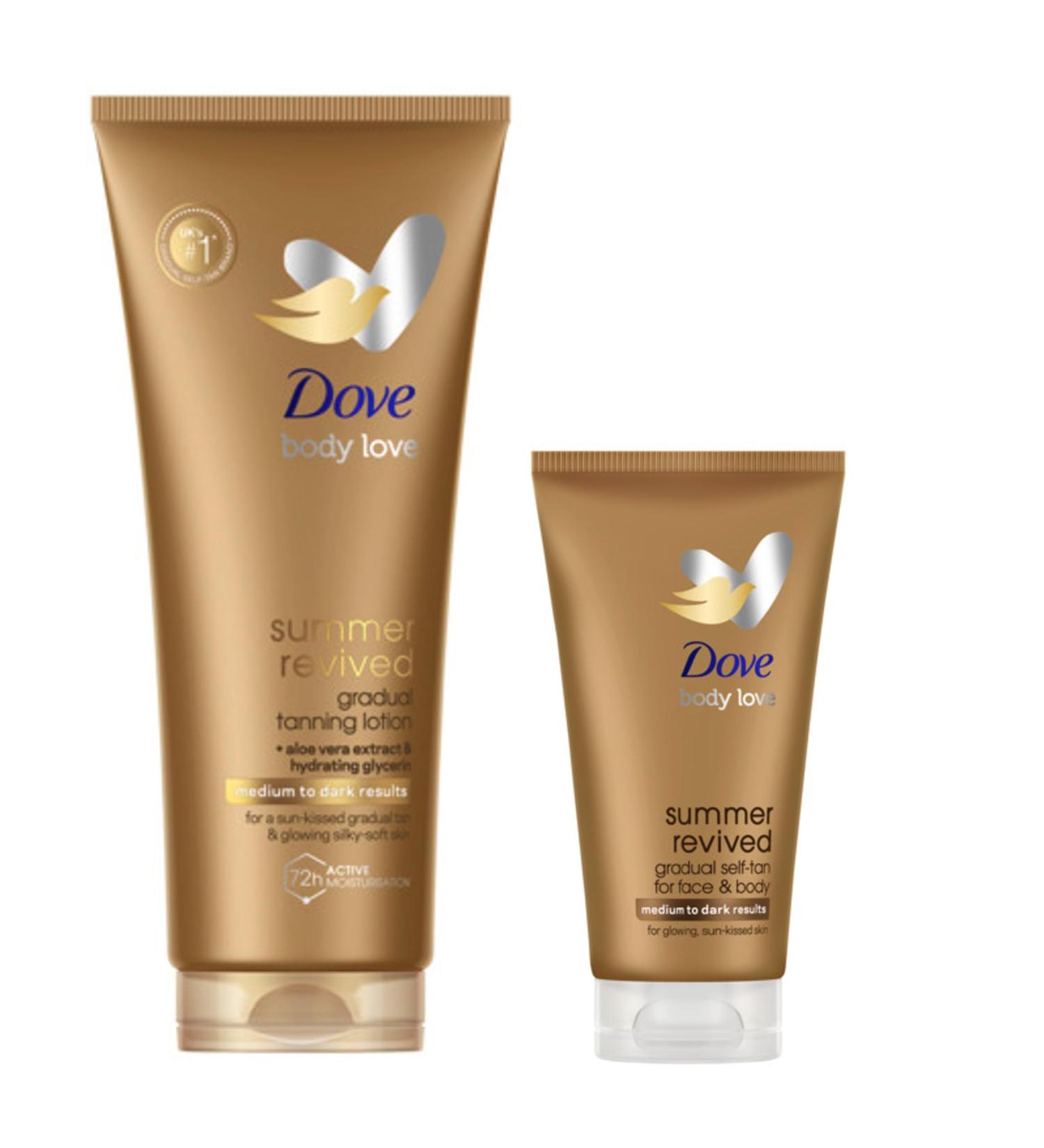 Dove Summer Revived Medium to Dark Gradual Tanning Lotion 200 ml & Dove Summer Revived Medium to Dark Gradual Tanning Lotion for Face and Body Tanning Lotion For All Skin Types 75 ml - Buy Online on GoSupps.com