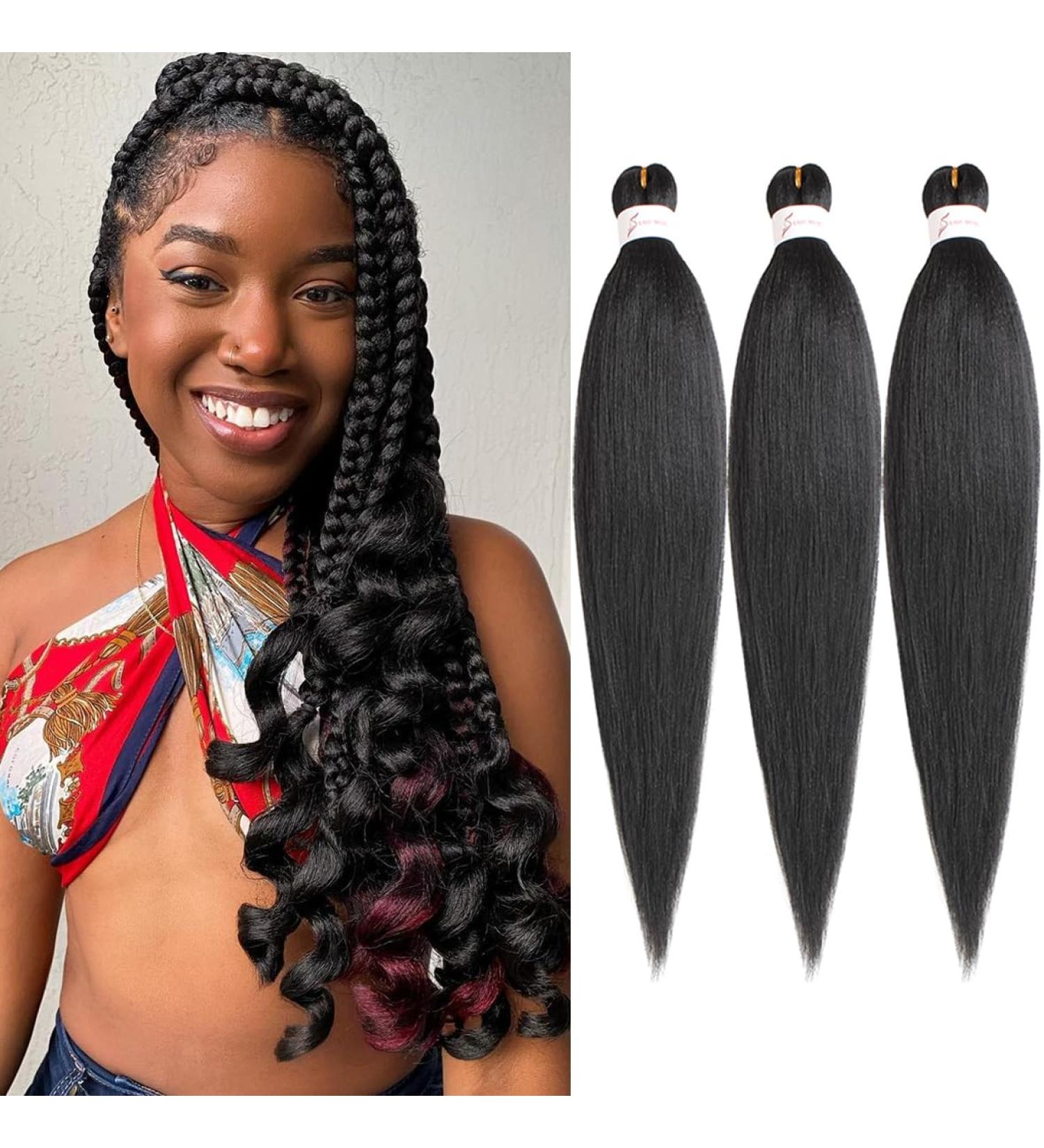 Leeven 16 Inch Pre Stretched Braiding Hair Black Kanekalon 3 Packs EZ Braiding Hair Crochet Braiding Hair Extensions /1B 16 Inch (Pack of 3) 1B - Buy Online on GoSupps.com