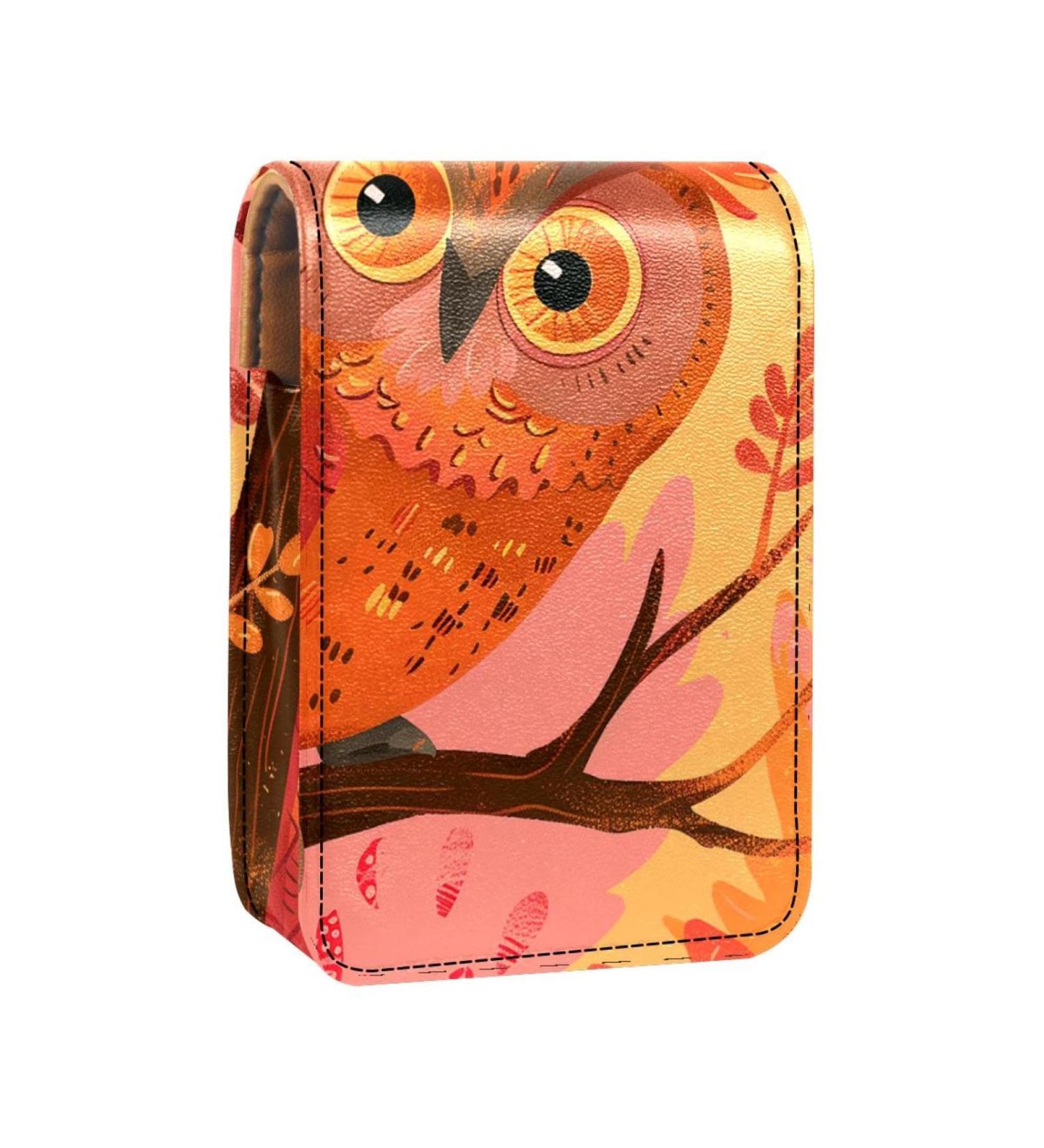 Shop Forest Animal Owl Leather Lipstick Case | Mini Lip Gloss Organizer with Mirror - Ideal for Travel & Storage - Buy Online on GoSupps.com