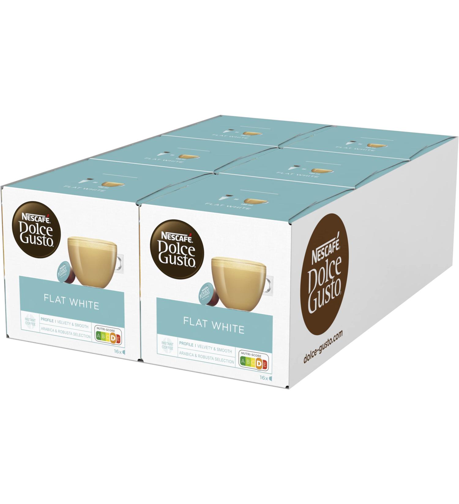 Nescaf Dolce Gusto Flat White - 96 Coffee Capsules (6-Pack) | Arabica & Robusta Beans Creamy Milk Aroma Sealed for Freshness - Buy Online on GoSupps.com