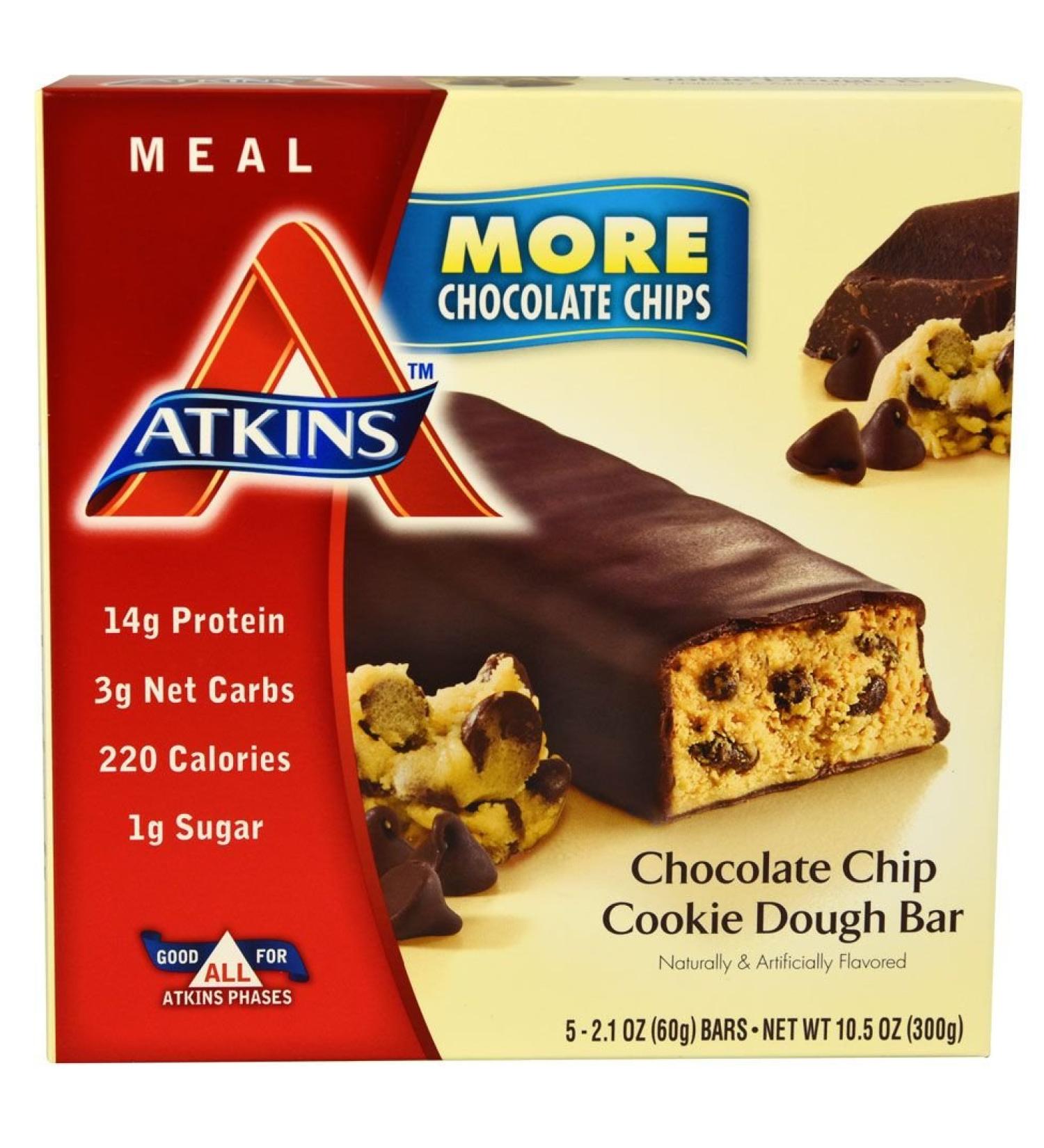 Atkins Protein Rich Meal Bar Chocolate Chip Cookie Dough Bars 5-2.1 Ounce Chocolate Chip Cookie Dough 5 Count (Pack of 1)