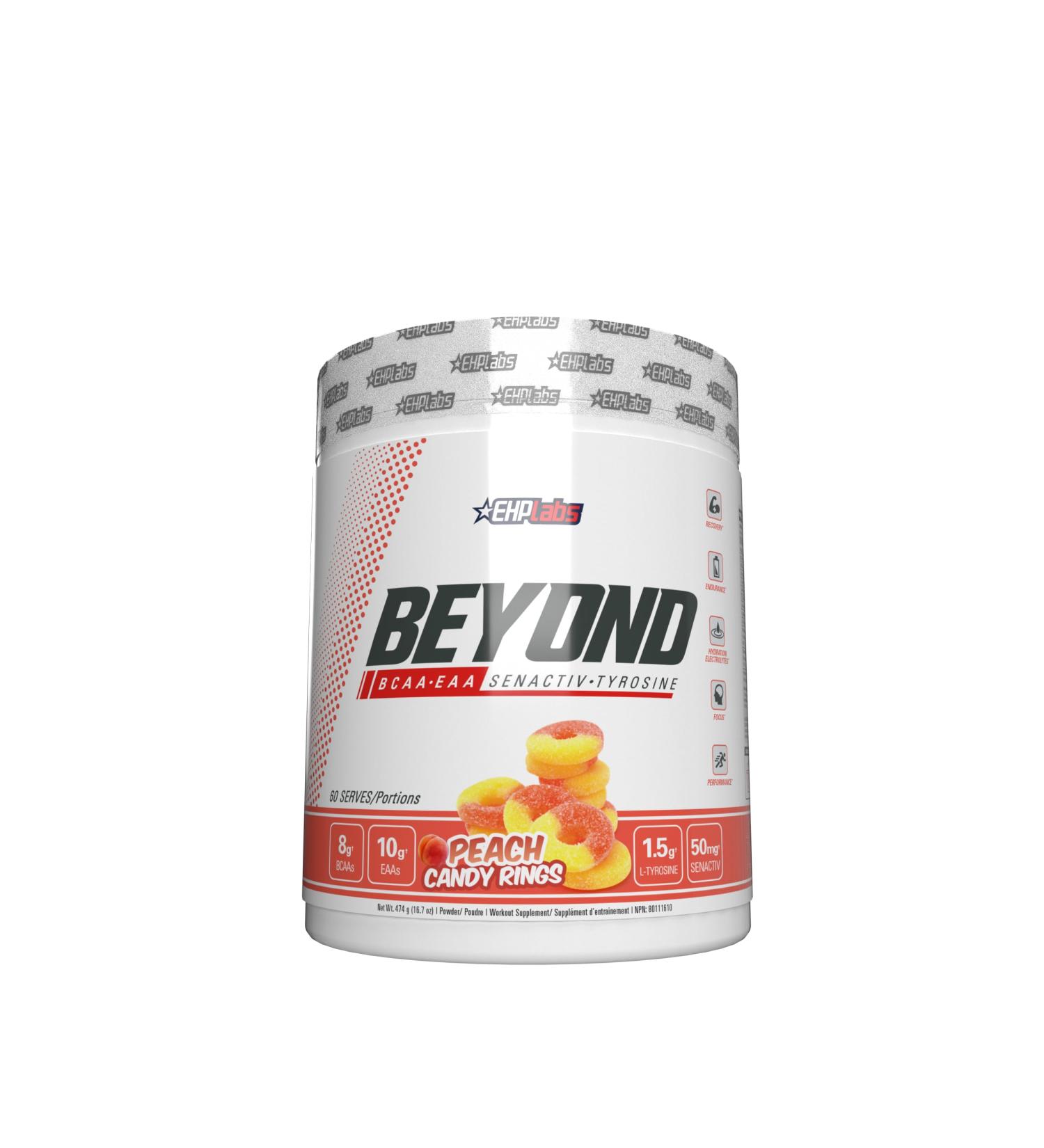 EHP Labs Beyond BCAA Powder Amino Acids Supplement for Muscle Recovery - 8g of Sugar Free BCAAs Amino Acids Post Workout Recovery Powder & 10g of EAA Amino Acids Powder - 60 Servings (Peach Candy Ring) Peach Candy Rings - Buy Online on GoSupps.com