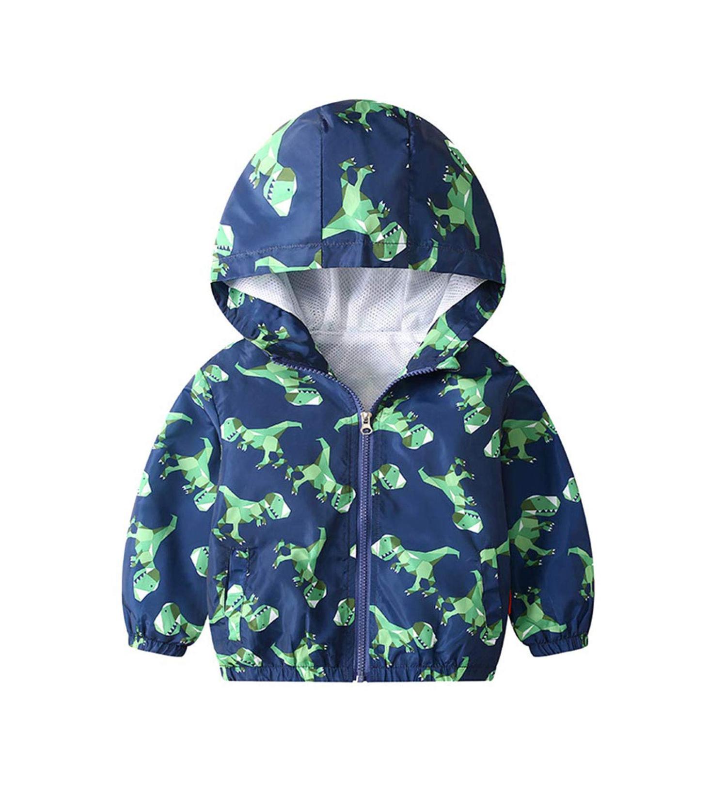 JinBei Toddler Kids Waterproof Dinosaur Jacket | Boys Windbreaker Coat | Hooded Zip Raincoat for Baby | Lightweight Sunscreen Outwear | 1-7 Years - Buy Online on GoSupps.com
