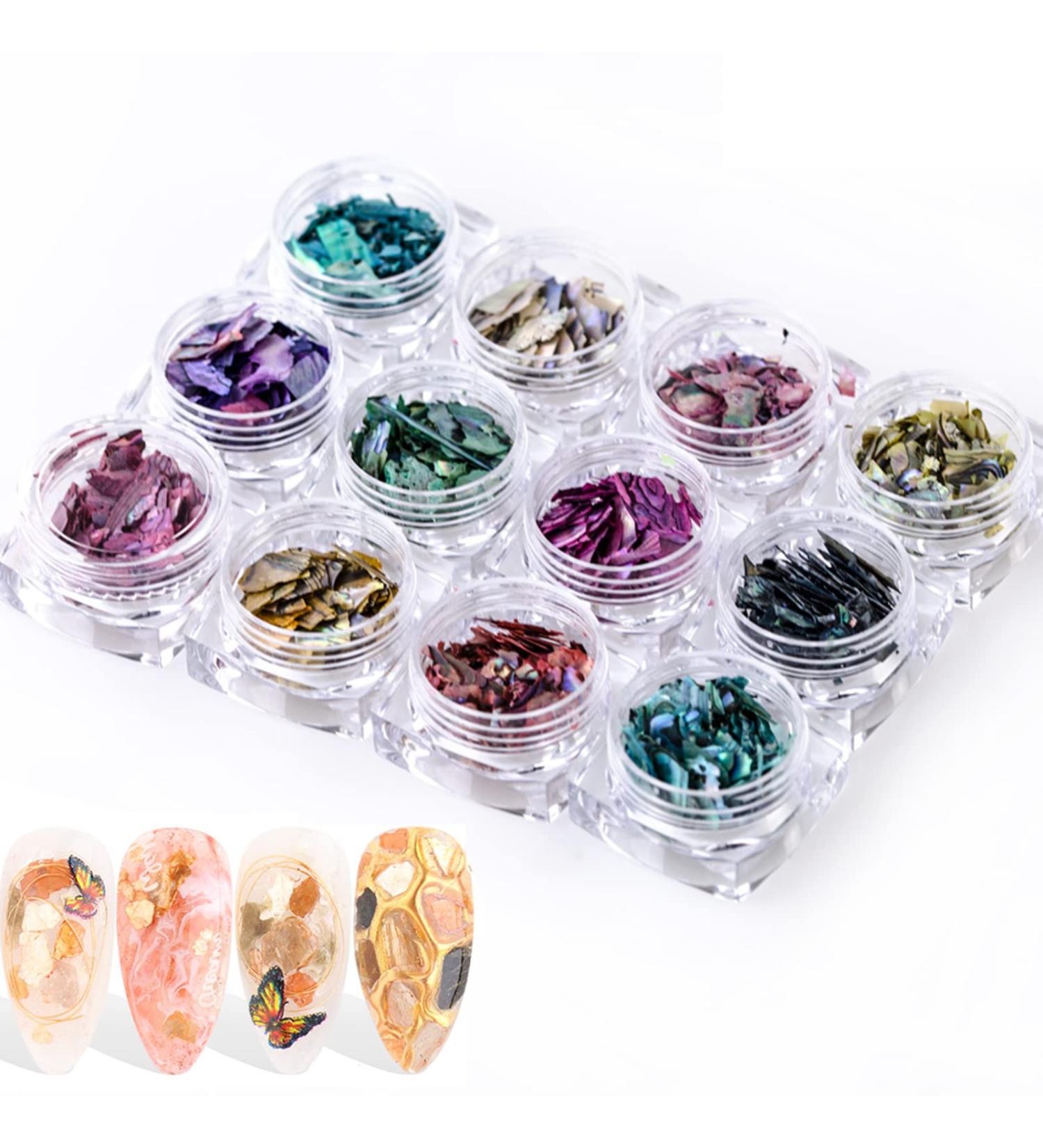 Nail Art Slices - 12 Colorful Irregular 3D Abalone Shell Stones & Sequins for Stunning Nail Decoration - International Shipping Available - Buy Online on GoSupps.com