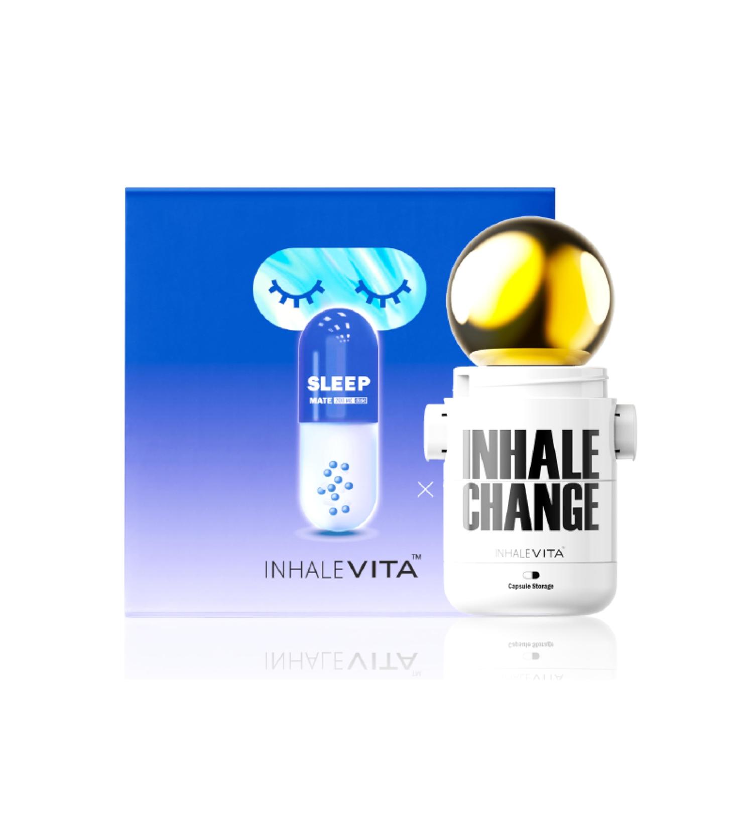 INHALEVITA Melatonin Inhaler Sleep Aid Combo Golden|Includes 15 Capsules & 1 Reusable Inhaler, Fast-Acting with Advanced Absorption|0.4mg Low Dose, Zero-Sugar|Wake Refreshed,Portable,Non-Habit Forming - Buy Online on GoSupps.com