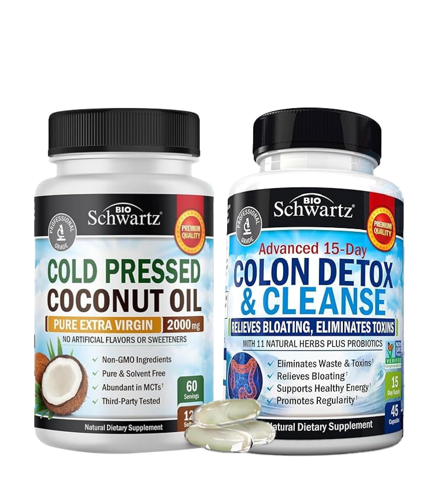 BioSchwartz 15 Day Cleanse for Colon and Gut Health Plus Cold Pressed MCT Coconut Oil Capsules (2 Month Supply) - Buy Online on GoSupps.com