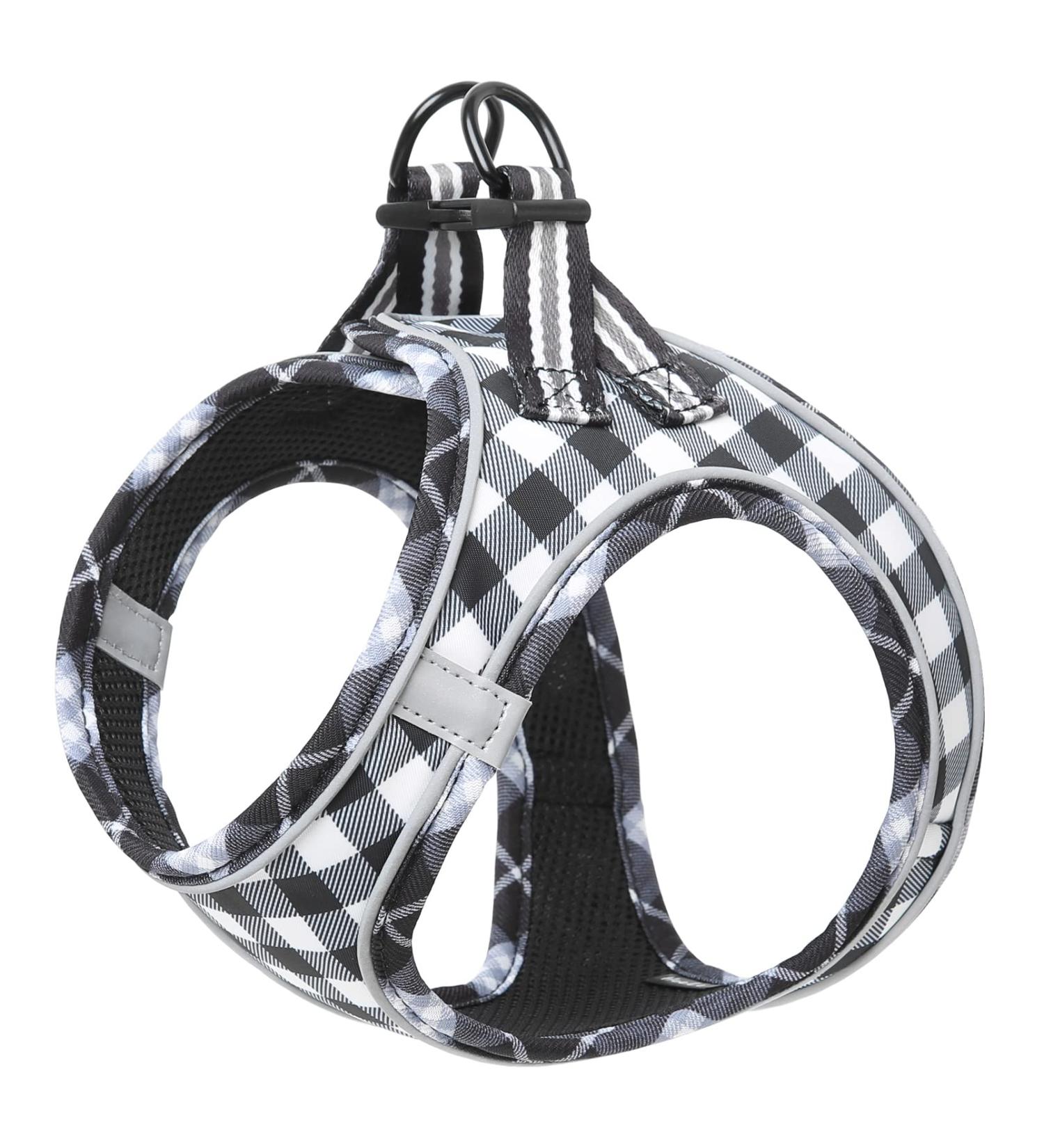 Adjustable Reflective Dog Harness for Small Dogs - Breathable & Anti-Train Design | Heele Plaid White Harness for Walking & Training - Buy Online on GoSupps.com