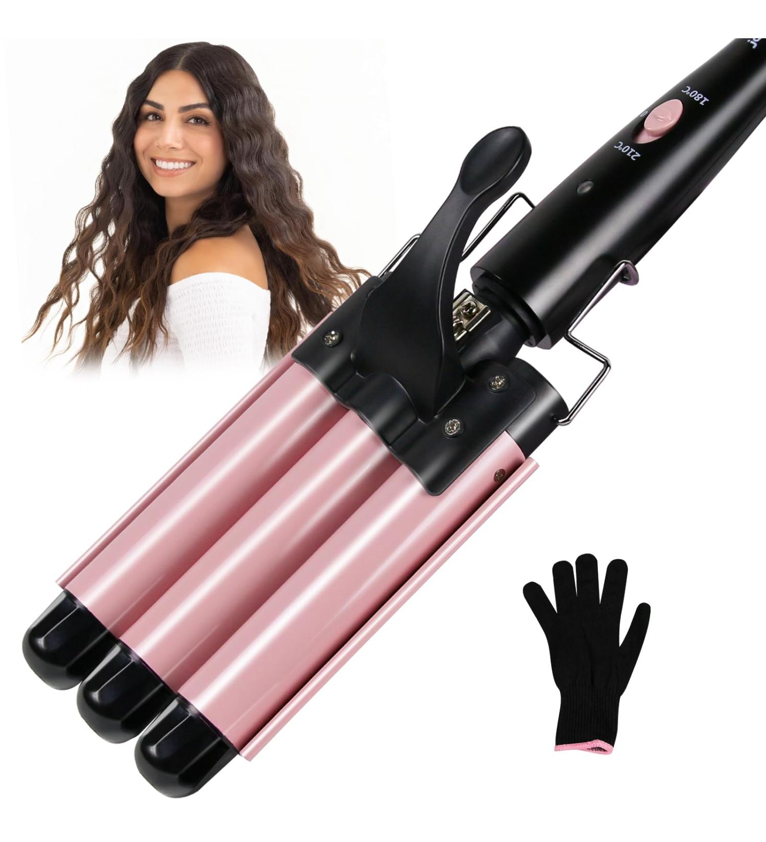 3 Barrel Curling Iron Wand - Janelove 1 Inch Ceramic Tourmaline Hair Waver with Dual Temperature Control - Fast Heating Portable Beach Curling Iron in Pink - Buy Online on GoSupps.com