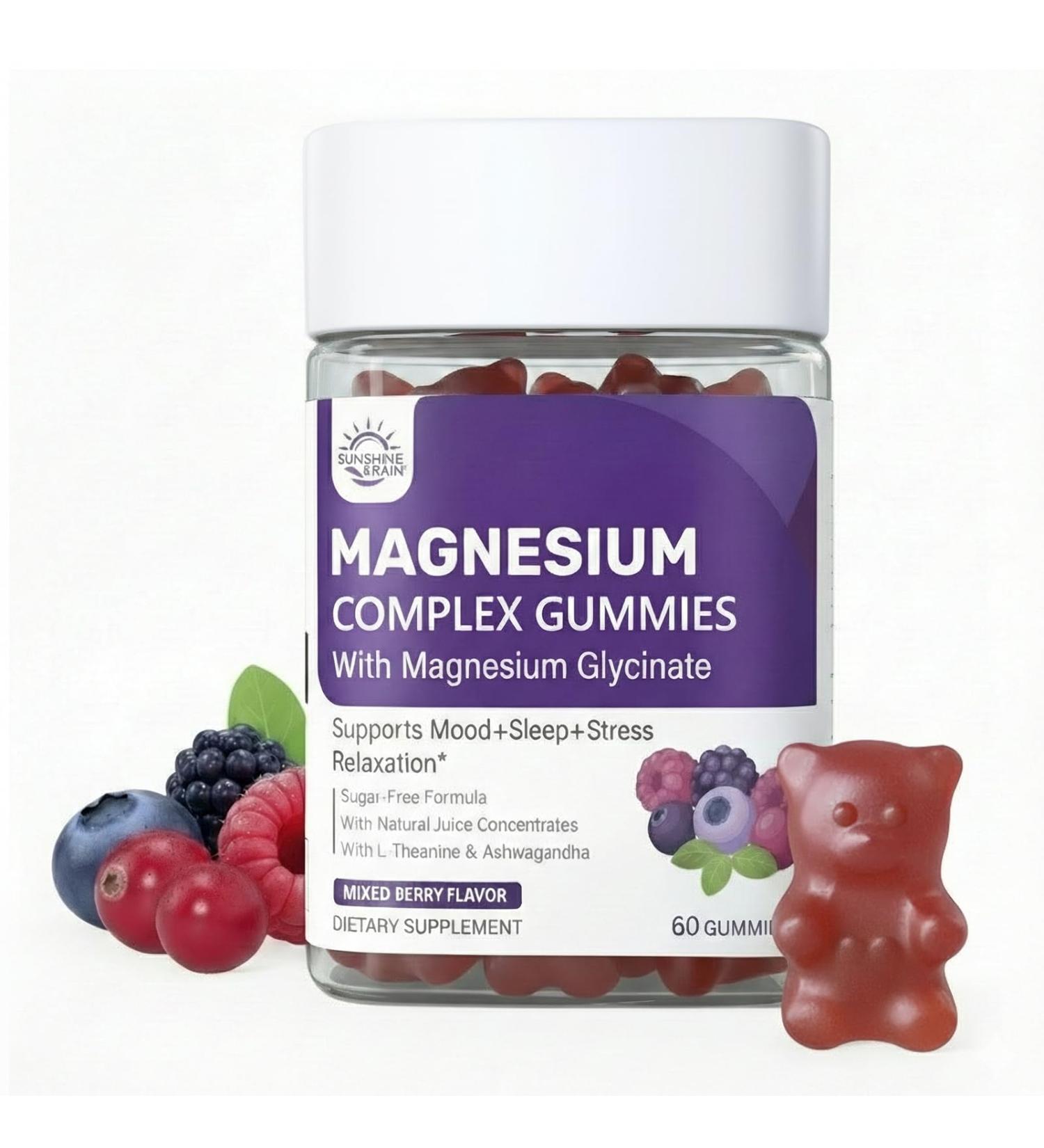 Magnesium Calm Gummies 300mg - 4-in-1 Magnesium Glycinate Citrate Malate & Taurate with Ashwagandha L-Theanine & Lemon Balm for Relaxation Mood & Zzz Support Sugar-Free Vegan | 60 Gummies - Buy Online on GoSupps.com