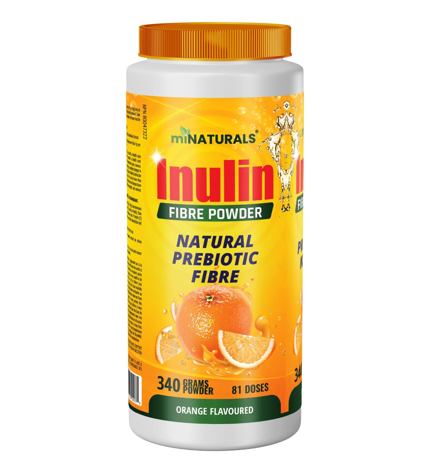 miNATURALS Pure Inulin Fiber Powder - Natural Prebiotic Fibre Supplement (340g - 81 Doses) - Orange Flavoured - Buy Online on GoSupps.com