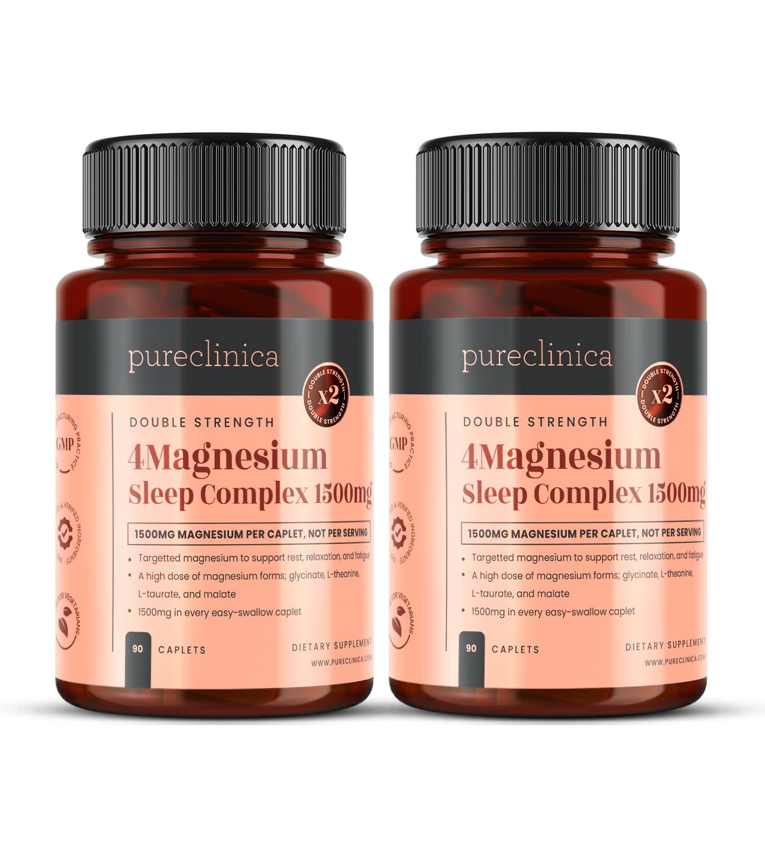 Pureclinica Magnesium Double Strength Sleep Complex 1500 mg x 180 Tablets 2 Vials of 90 247 mg Elemental Magnesium Bisglycinate Malate LTaurate & LTheanine 6 Month Supply - Buy Online on GoSupps.com