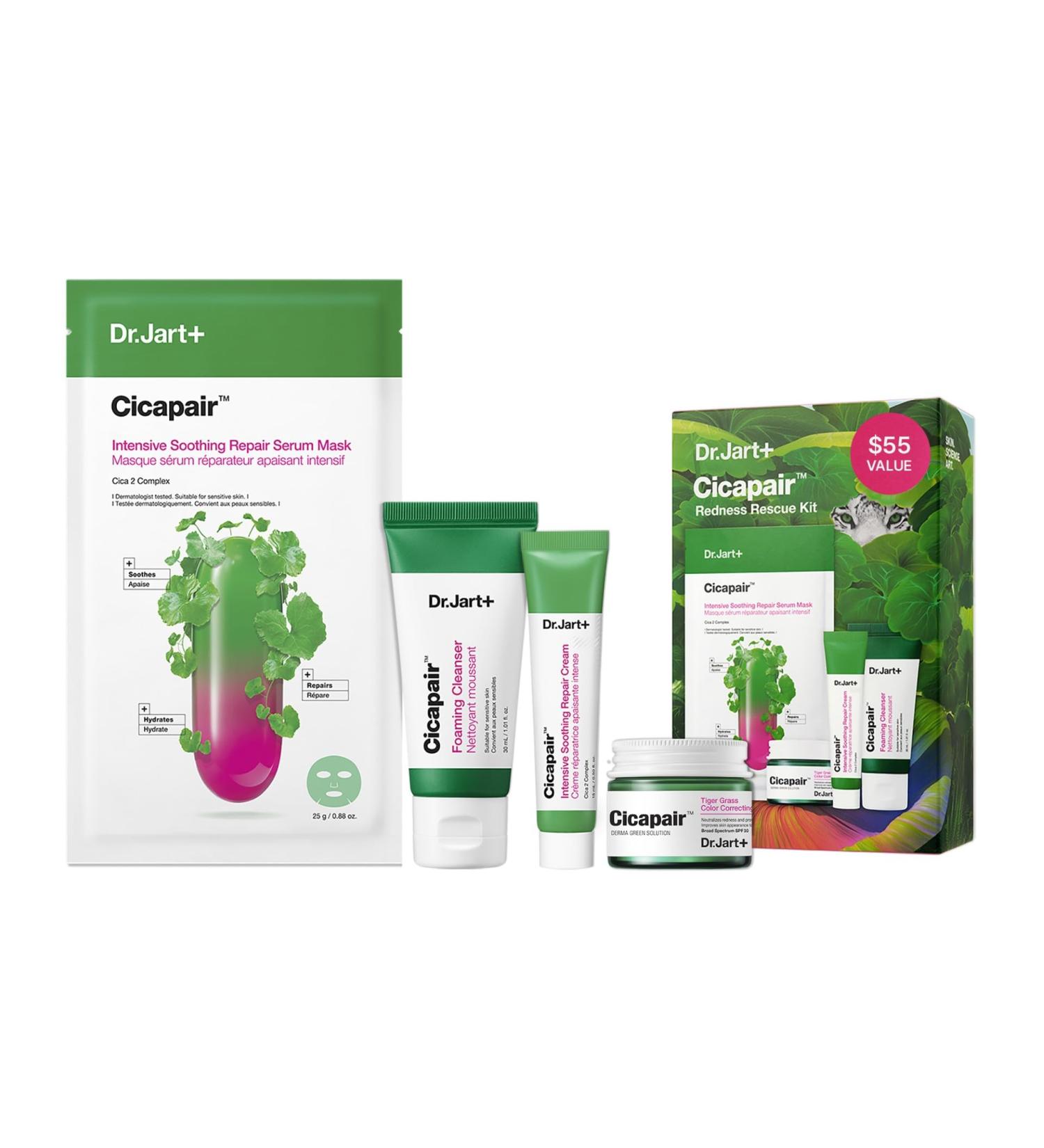 Dr.Jart+ Cicapair Redness Rescue Korean Skin Care Set Travel Size Value Gift Set with Cicapair Color Correcting Cream Face Wash Cream Moisturizer and Face Mask - Buy Online on GoSupps.com