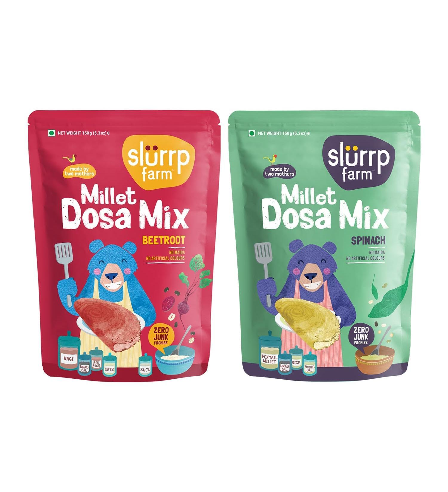 Slurrp Farm Millet Dosa Instant Mix Supergrains Spinach And Beetroot Natural And Healthy Food 150g (Pack Of 2) - Buy Online on GoSupps.com