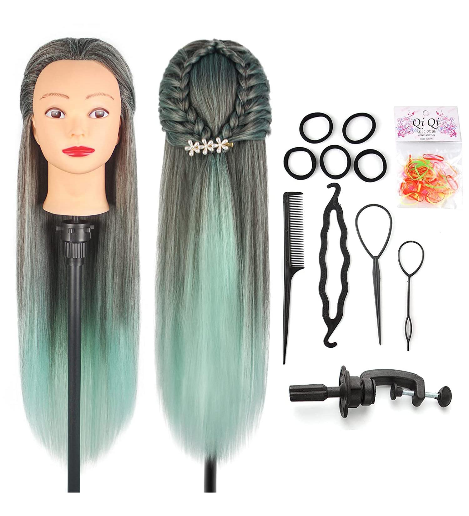 Frisierkopf Auzass 26-28 Inch Ombre Hairdressing Training Head - 100% Art Hair Styling Practice Set with Holder for DIY Hairstyles in Blue - Buy Online on GoSupps.com
