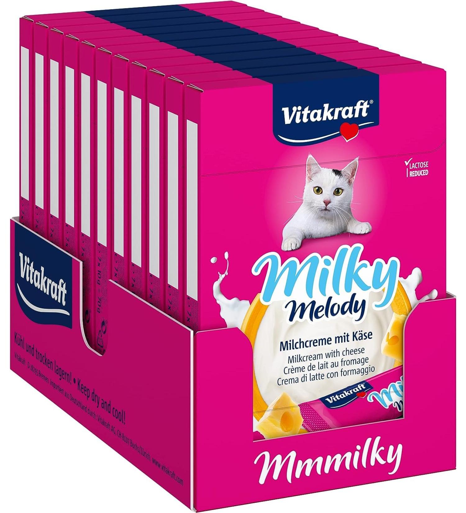 Vitakraft Milky Melody Cat Snack - Bulk Milk Cream with Cheese (11x70g) - Ideal Treat for Cats - Buy Online on GoSupps.com