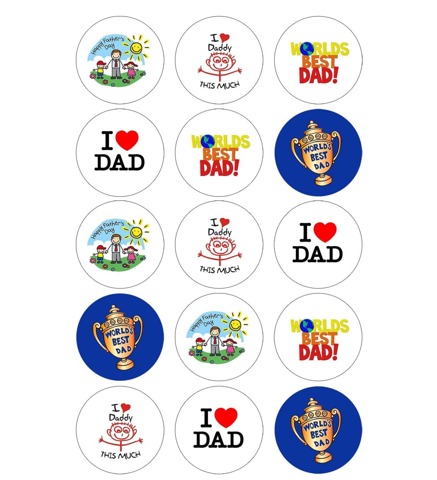 Fathers Day Cupcake Toppers 15 x 2" pre-cut per sheet