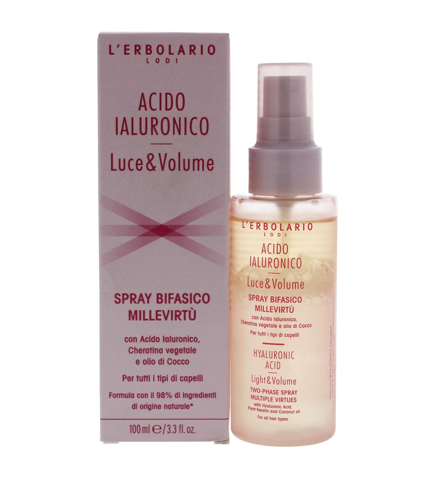 L'Erbolario Hyaluronic Acid Two Phase Spray - Light And Volume - True Ally For Magnificent Hair - Fuller Softer And Shinier With Every Use - Filling And Moisturizing Action - 3.3 Oz Hair Mist