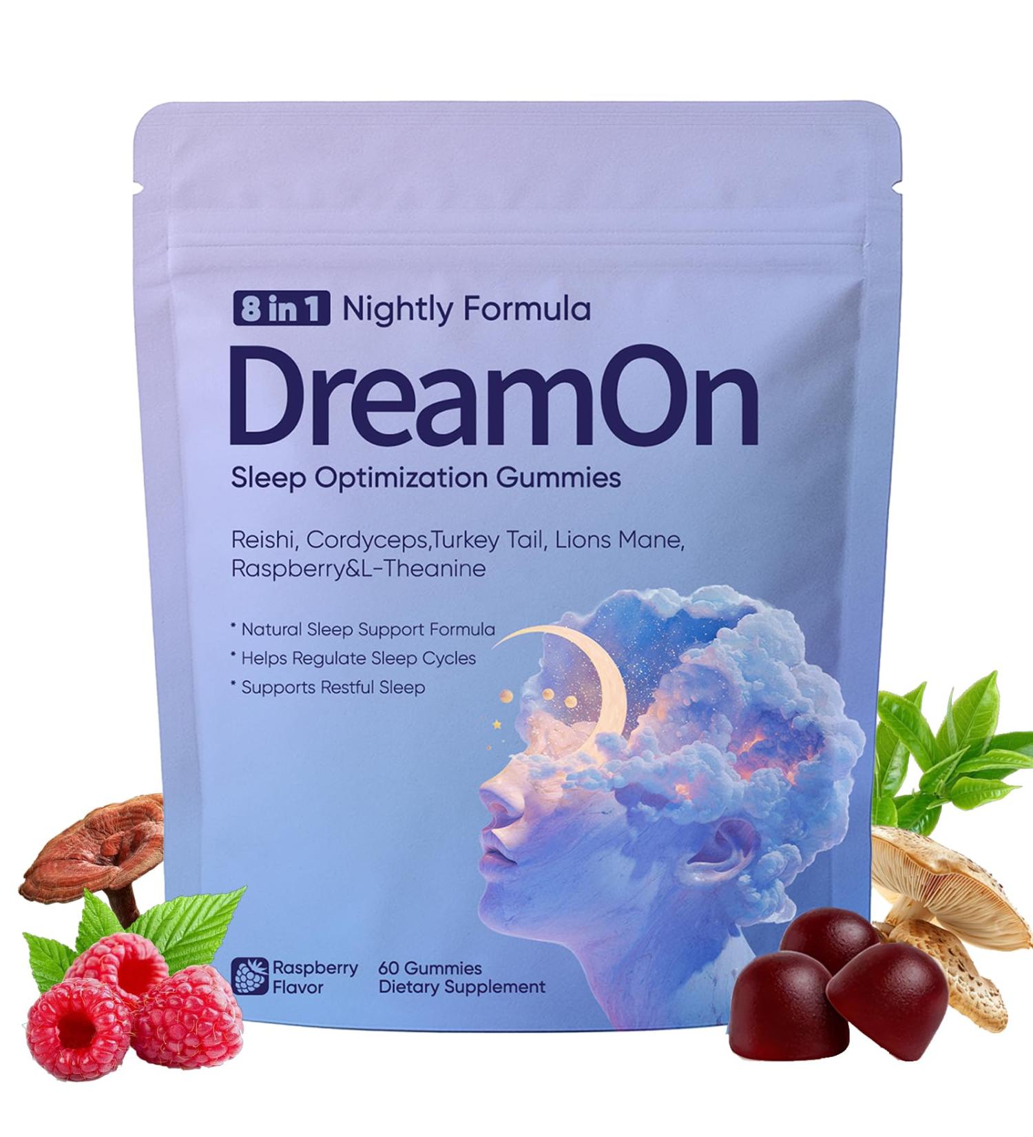 TOGOLIUN DreamOn Sleep Optimization Gummies with Reishi Cordyceps Lions Mane Turkey Tail L-Theanine Magnesium & 2.5mg Melatonin for Sleep Support 60 Gummies - Buy Online on GoSupps.com