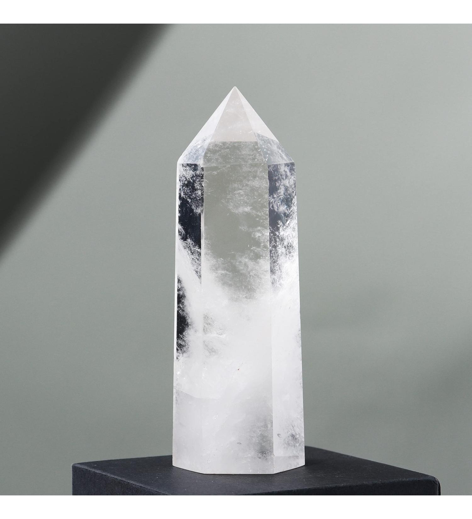 Large Clear Quartz Healing Crystal Wand 4.72 - 5.11 | 6 Faceted Single Point Prism for Meditation & Reiki - Natural Quartz Stones for Chakra Therapy & Home Decor - Runyangshi - Buy Online on GoSupps.com