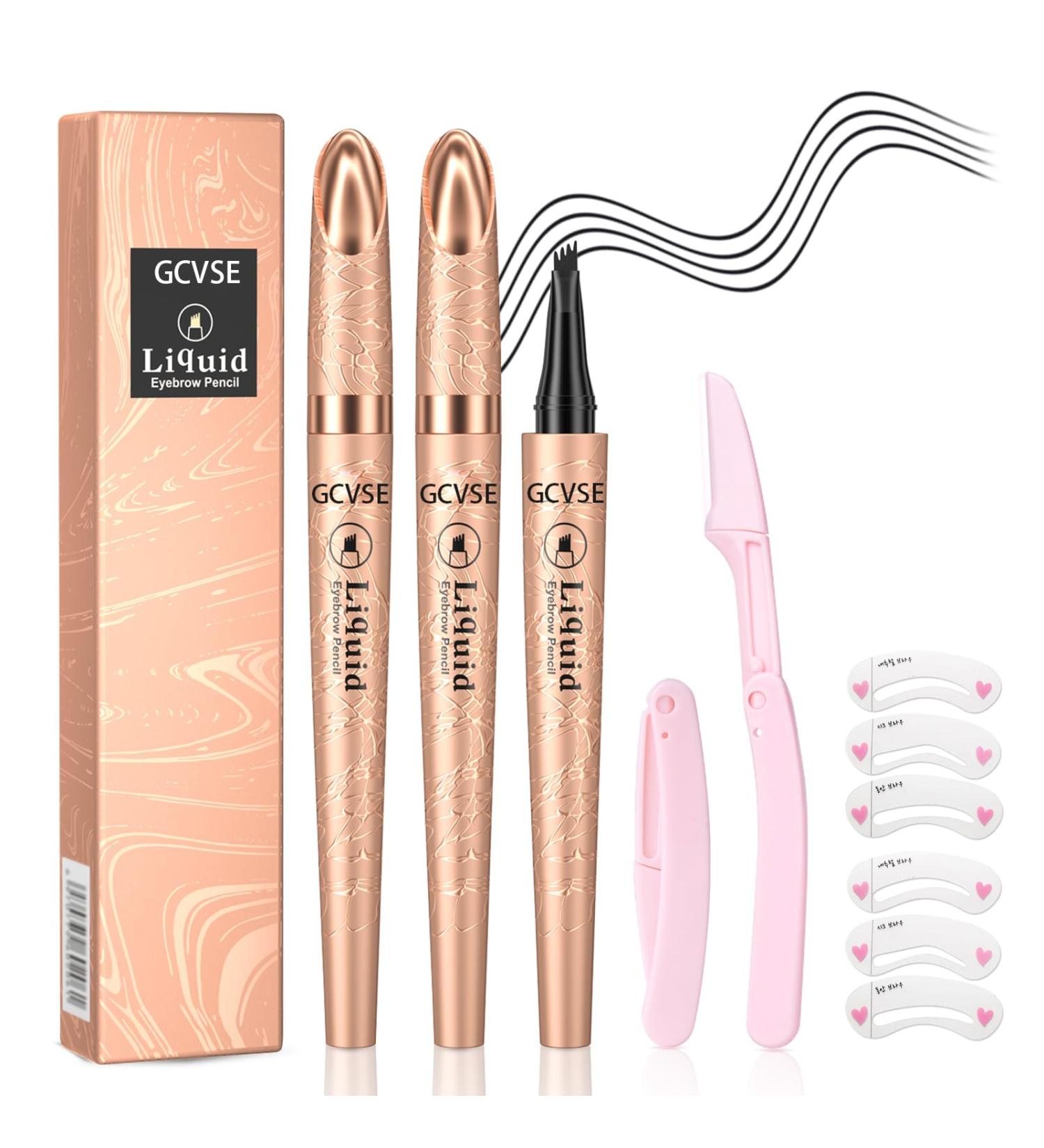GCVSE Eyebrow Pencil 2PCS Microblading Eyebrow Pencil with 4 Micro-Fork Tips Long-Lasting Brow Waterproof Smudgeproof Brow Pen - Easy Creation of Natural Looking Defined Eyebrows (Black) - Buy Online on GoSupps.com