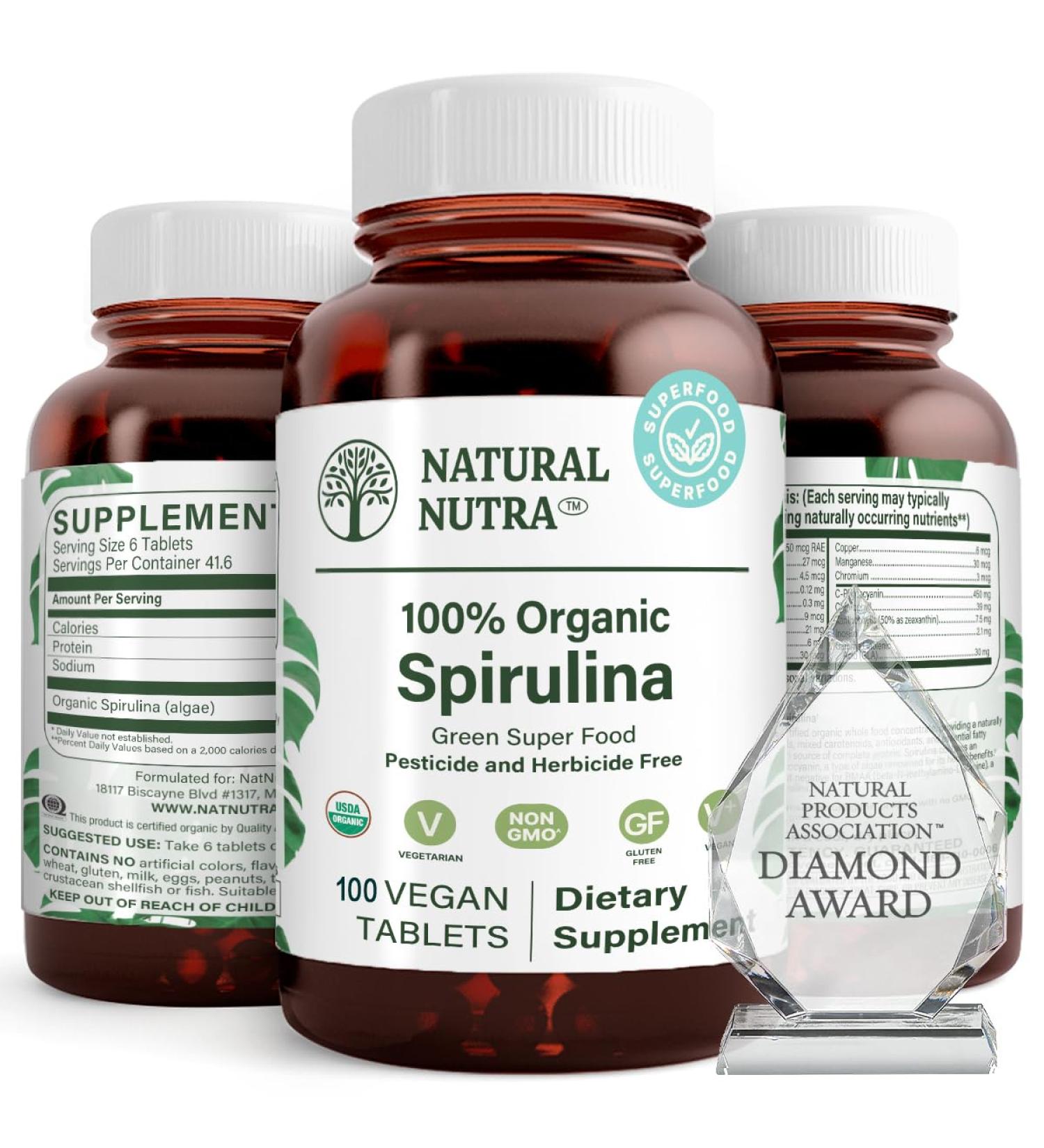 Natural Nutra 100% USDA Organic Spirulina Tablets 100 Vegan Tablets 250 Count (Pack of 1) - Buy Online on GoSupps.com