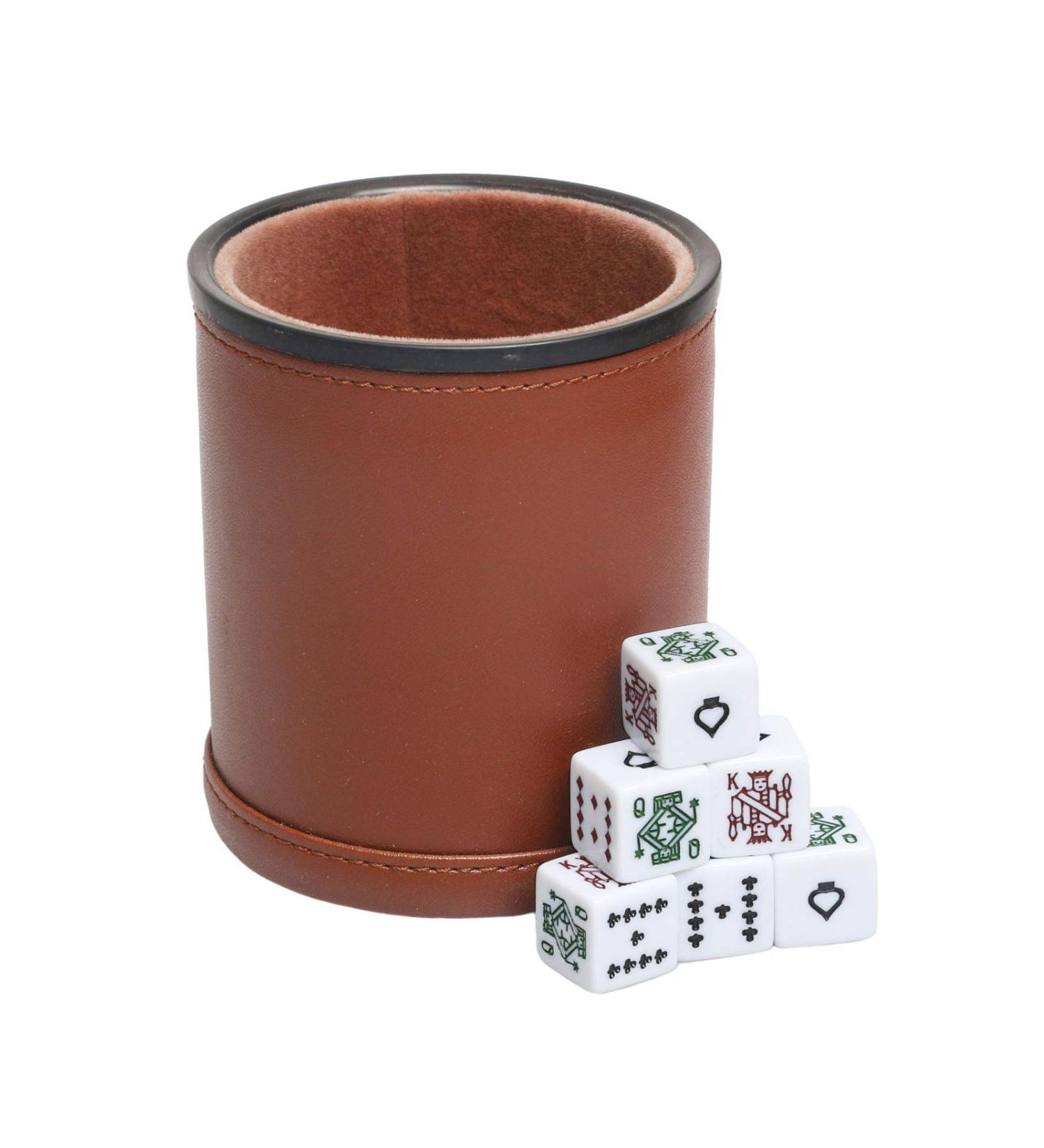 Leatherette Dice Cup with Poker Dice and Felt Lining - Perfect for Playing Yahtzee, Farkle, and Liars Dice - Buy Online on GoSupps.com