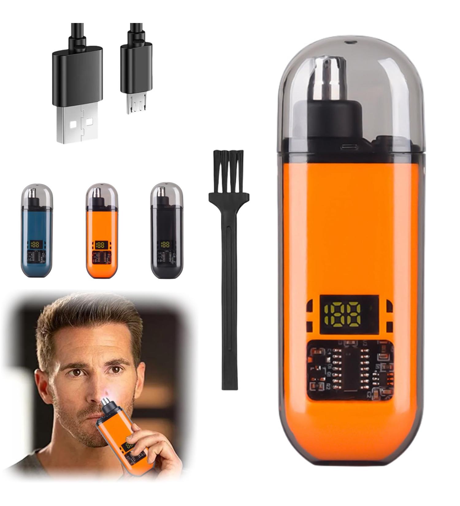 Portable Nose Hair Trimmer for Men & Women - Rechargeable Washable LED Display 10000 RPM Motor Dual-Edge Blades - Orange - Buy Online on GoSupps.com