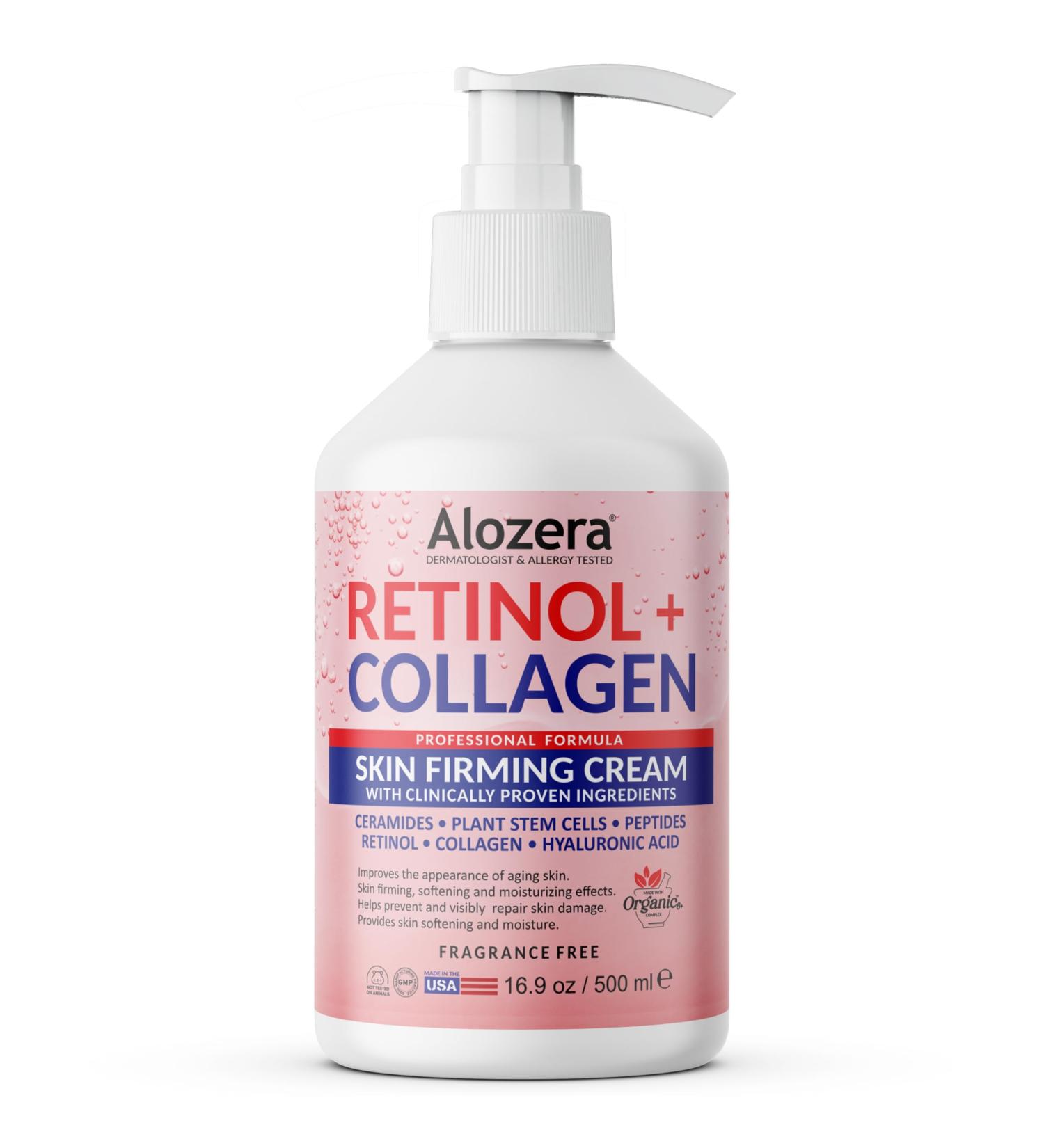 Alozera Skin Firming Retinol Collagen Body Lotion with Stem Cells for Aging Skin and Wrinkles Non-Greasy Lightweight Moisturizer Fragrance-Free 16.9 oz - Buy Online on GoSupps.com