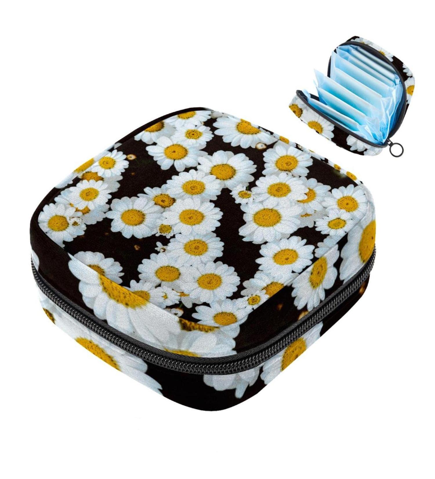 Menstruation Pad Bag with Zipper - Stylish Women's Tampon & Napkin Bags | Chamomile Daisy & Floral Designs - Buy Online on GoSupps.com