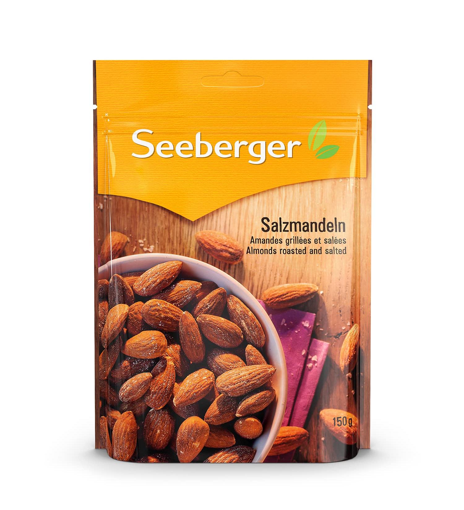 Seeberger Roasted & salted almonds: crunchy almonds coated in salt to nibble - slightly pungent taste - vegan gluten free (1 x 150g) - Buy Online on GoSupps.com