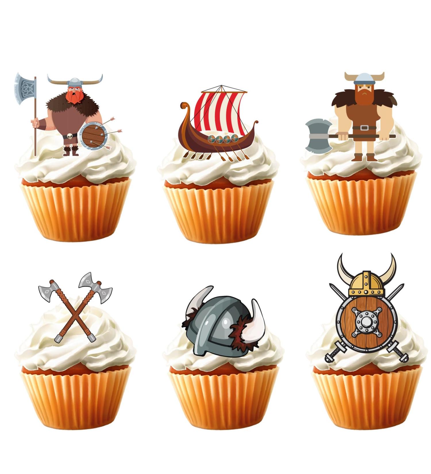 18pcs Viking Cupcake Toppers for Boys Girls Kids Medieval Party Supplies Glitter Viking Warrior Happy Birthday Cake Decor Pirate Party Decorations - Buy Online on GoSupps.com