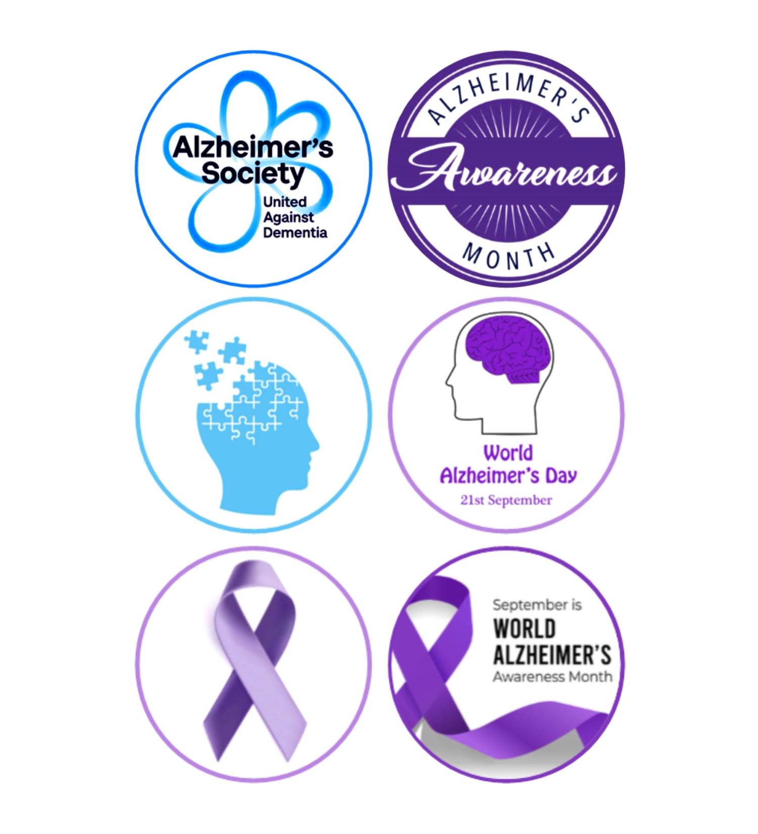 6 x Alzheimer's Awareness Mix Edible Wafer or Icing Cupcake Topper Fun Charity Party Cake Decorations Perfect For Brownies Cookies Muffins & More! (Premium Icing Sheet)