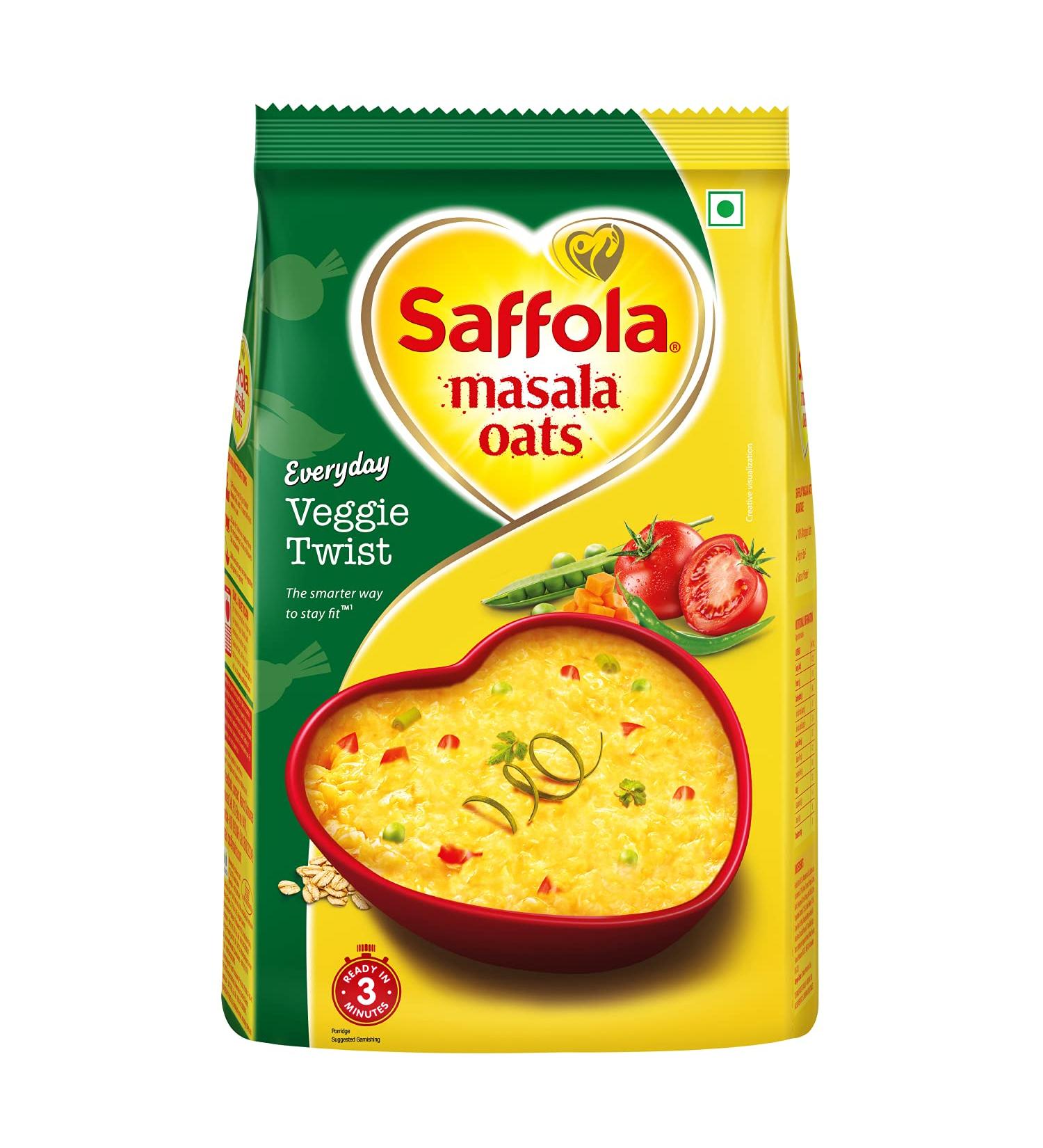 Saffola Masala Oats Veggie Twist 1 Kg - Delicious and Nutritious Oats for a Healthy Meal - Buy Online on GoSupps.com