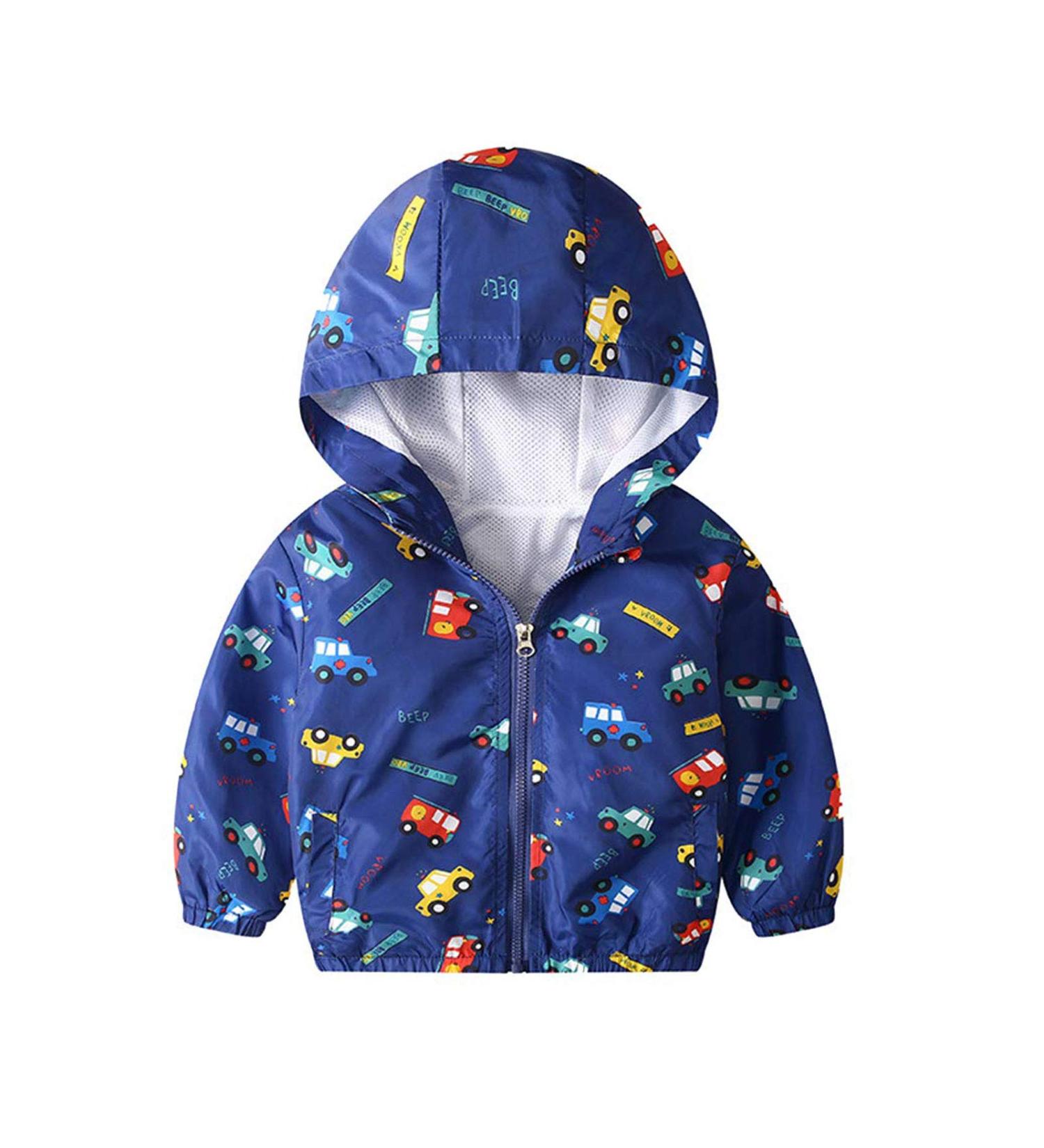 JinBei Toddler Kids Hooded Jacket 1-7 Years | Waterproof Windbreaker Coat for Boys | Sunscreen Outwear Raincoat with Cartoon Design | Lightweight and Thin 140 Voiture - Buy Online on GoSupps.com