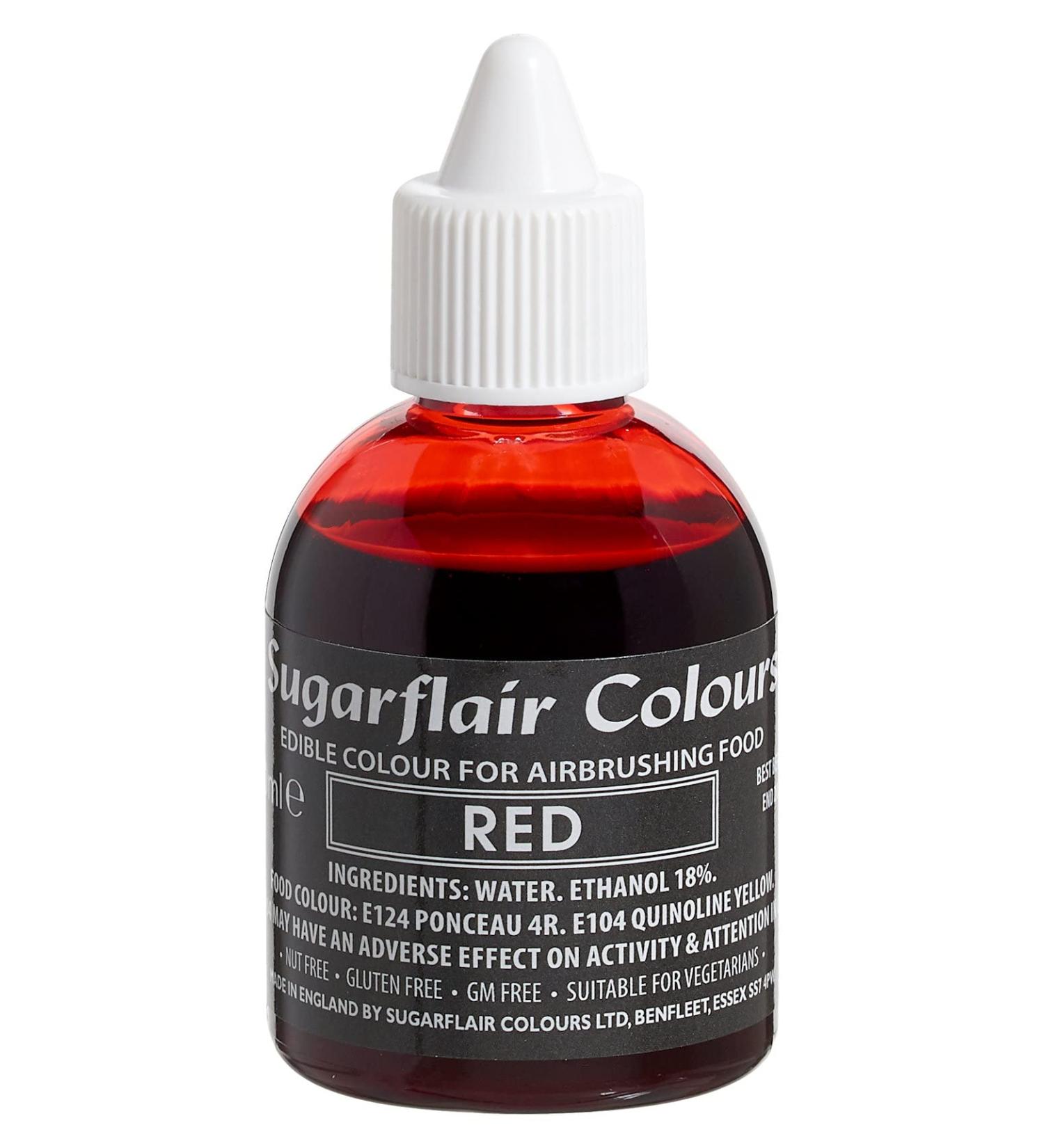 Sugarflair Red Edible Airbrush Colour - Edible Food Colouring Airbrush Paint for Cakes Cupcakes Icing and Cake Decorations - 60ml