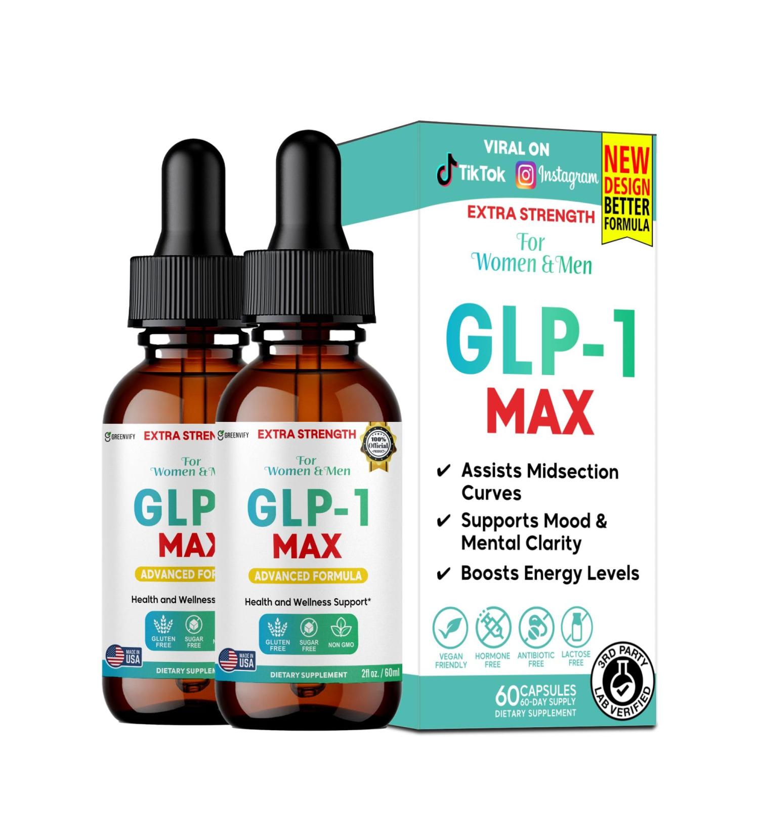 GLP-1 MAX Extra Strength Liquid Drops Advanced Formula for Women & Men 60 Servings 2 fl oz (2) - Buy Online on GoSupps.com
