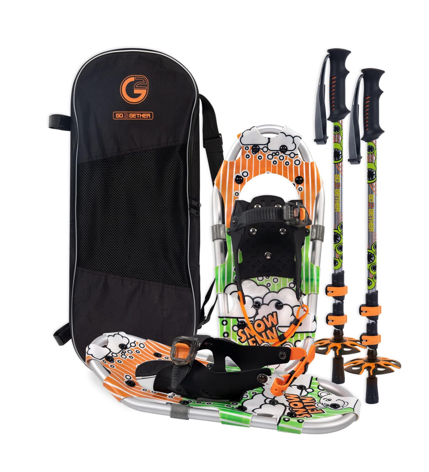 G2 16 Inch Kids Snowshoes with Snow Baskets and Fast Ratchet Binding - Orange Snowshoe Set for Boys and Girls with Storage Bag and Poles - Buy Online on GoSupps.com