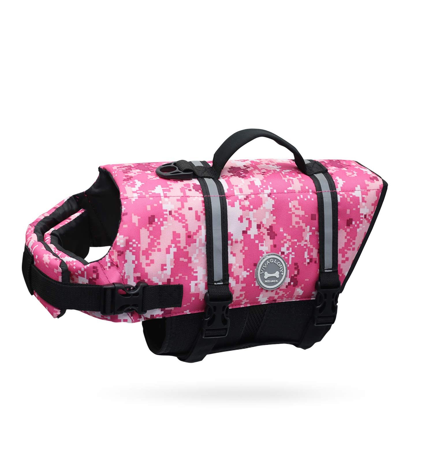 Vivaglory Ripstop Dog Rescue Vest - Camouflage Pink for Small & Medium Dogs | Enhanced Buoyancy & Visibility | Size L (63-78cm Chest Circumference) - Buy Online on GoSupps.com