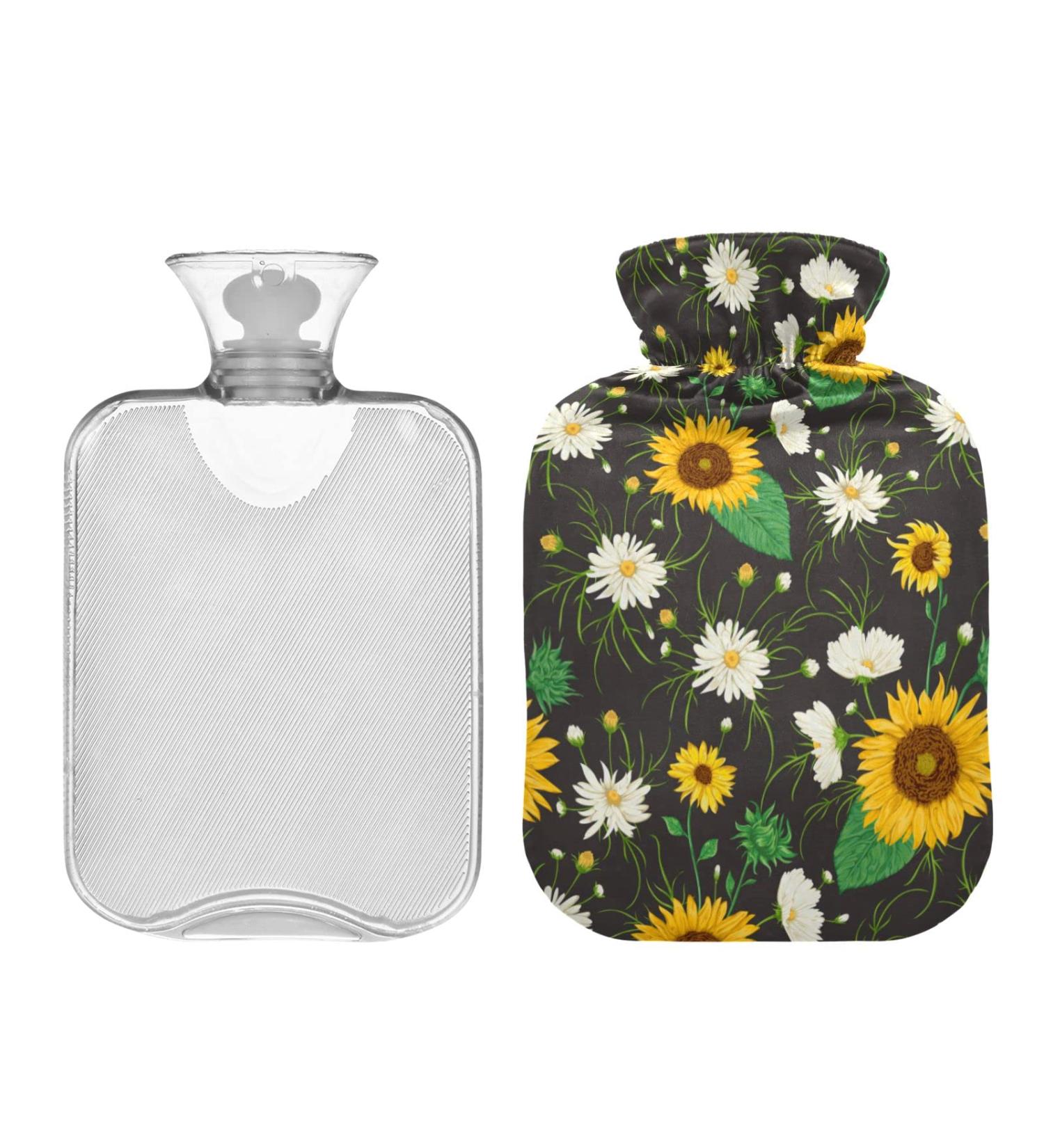 Hot Water Bottle 2L - Yellow Sunflower Bag for Pain Relief & Winter Warmth | International Shipping Available - Buy Online on GoSupps.com