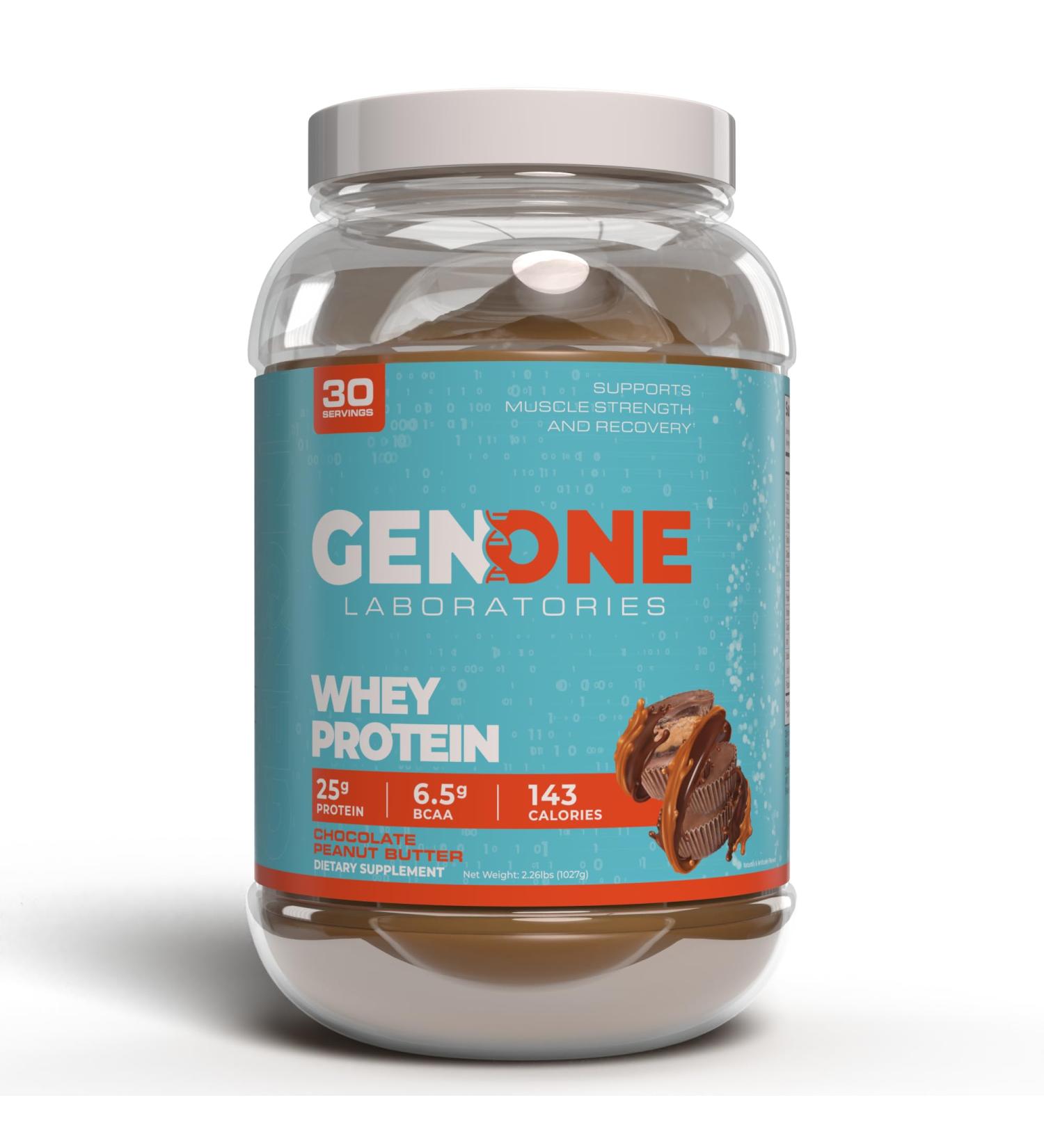 GenOne Whey Protein Powder Isolate - 25g Protein Low Carb Fast Digesting Chocolate Peanut Butter - 30 Servings 2.25 LB - International Shipping Available - Buy Online on GoSupps.com
