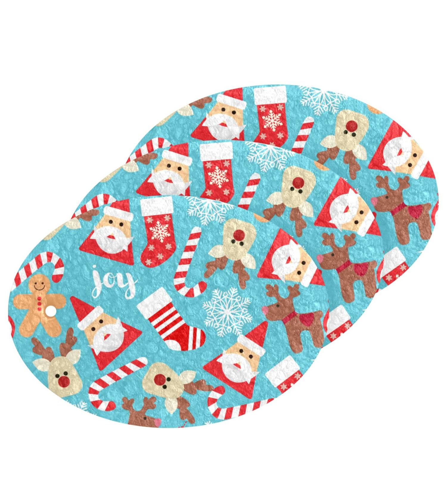 3-Pack Cleaning Kitchen Sponges Oval Santa Claus Kitchen Cellulose Dishwashing Wood Pulp Cotton - Buy Online on GoSupps.com
