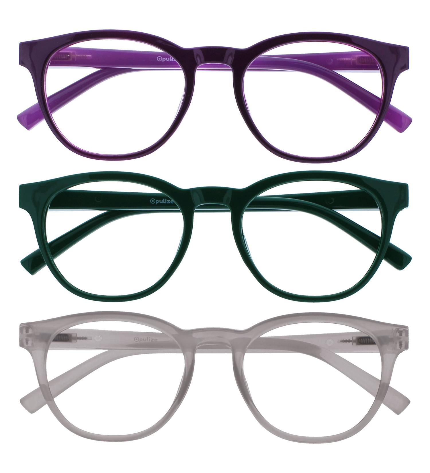 Opulize Blu - Blue Light Filtering Reading Glasses 3-Pack | Men's Stylish +3.00 Diopters in Purple Green Ice Cream | Cool & Comfortable for Gaming & Reading - Buy Online on GoSupps.com